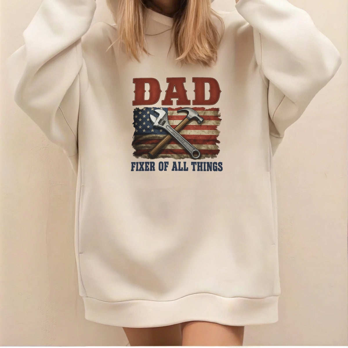 DTF Heat Transfer Iron On Sticker , American Flag Hammer & Wrench Decal , Vintage "DAD" with "FIXER OF ALL THINGS" Slogan , Patriotic Father's Day Gift Sticker for T-Shirts, Hoodies