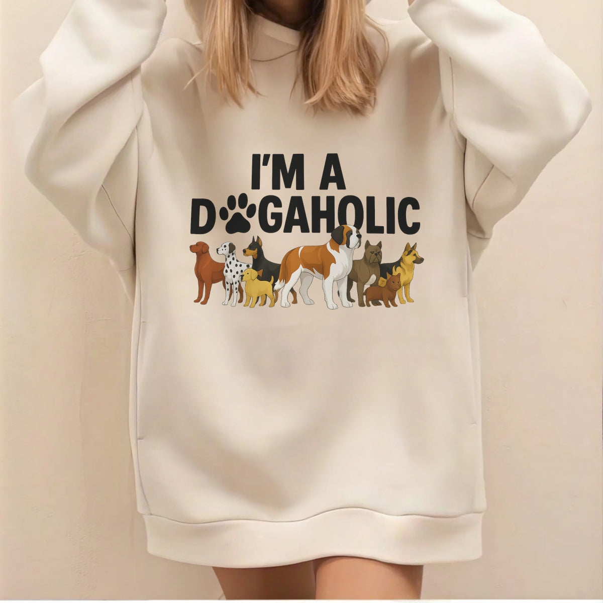 DTF Heat Transfer Iron On Sticker ,All-Breed Dog Collection with Paw Print "DOG" Design and "I'M A DOG AHOLIC" Text , Playful Cartoon Sticker for T-Shirts, Hoodies, Tote Bags