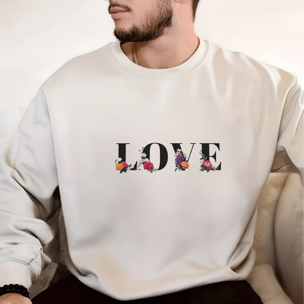 LOVE Floral DTF Transfer for T-Shirts , Romantic Waterproof Heat Press Iron-On Patch for DIY Valentine's Day,  Wedding,  Anniversary,  Aesthetic Graphic Tees, Trendy Apparel Decoration