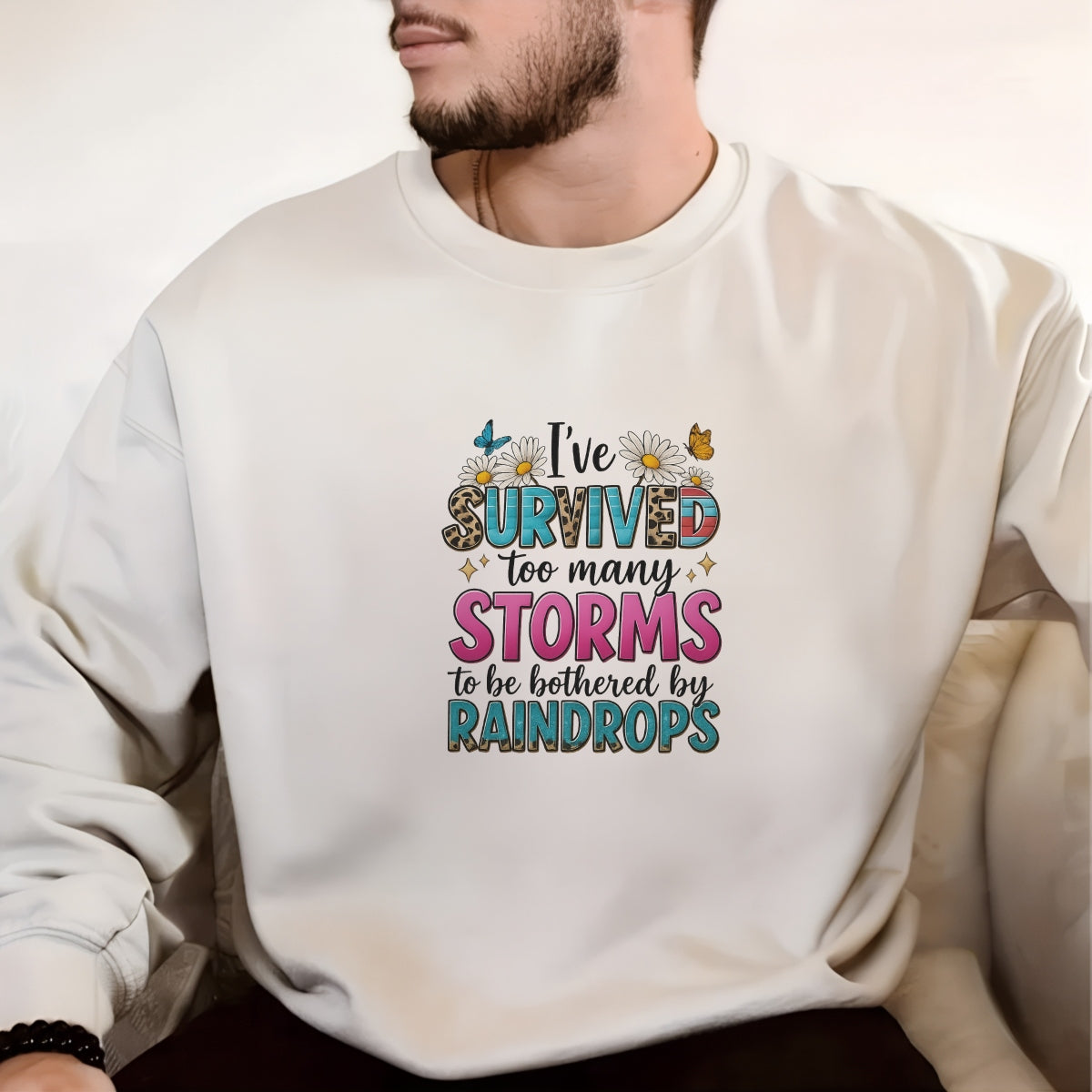 DTF Heat Transfer for T-Shirts , ‘I’ve Survived Too Many Storms’ Inspirational Iron-On Patch Leopard Print Western Floral Design DIY Sublimation Decal for Shirts, Hoodies, Tote Bags , Ready to Press”