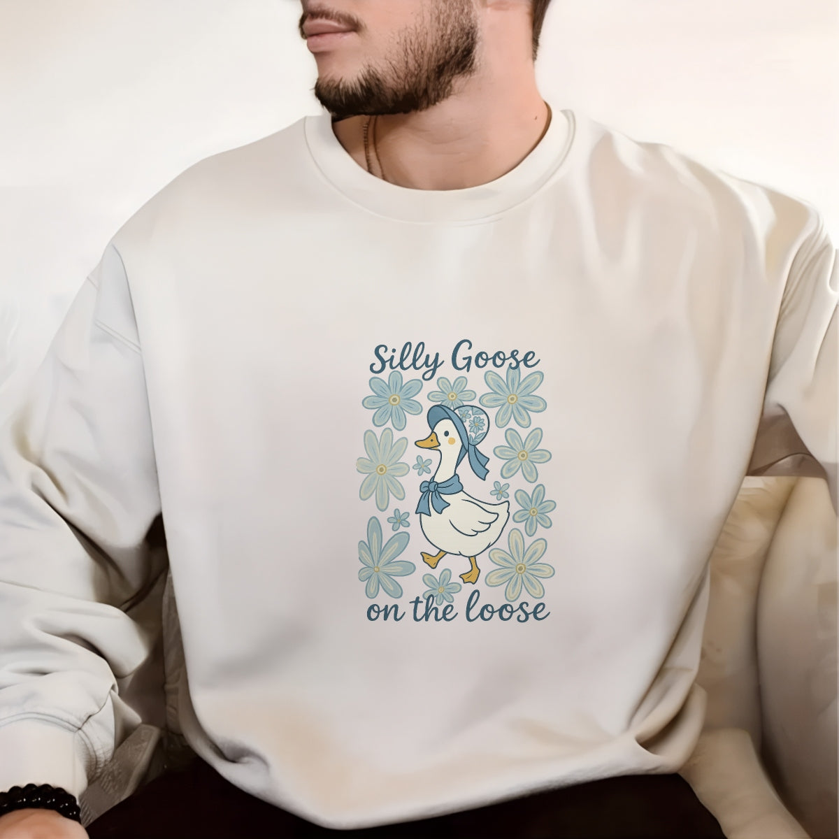Silly Goose DTF Iron-On Transfer Sticker ,Floral Cartoon Pattern , Whimsical Home Decor for Room, Wall Decal, Tote Bags