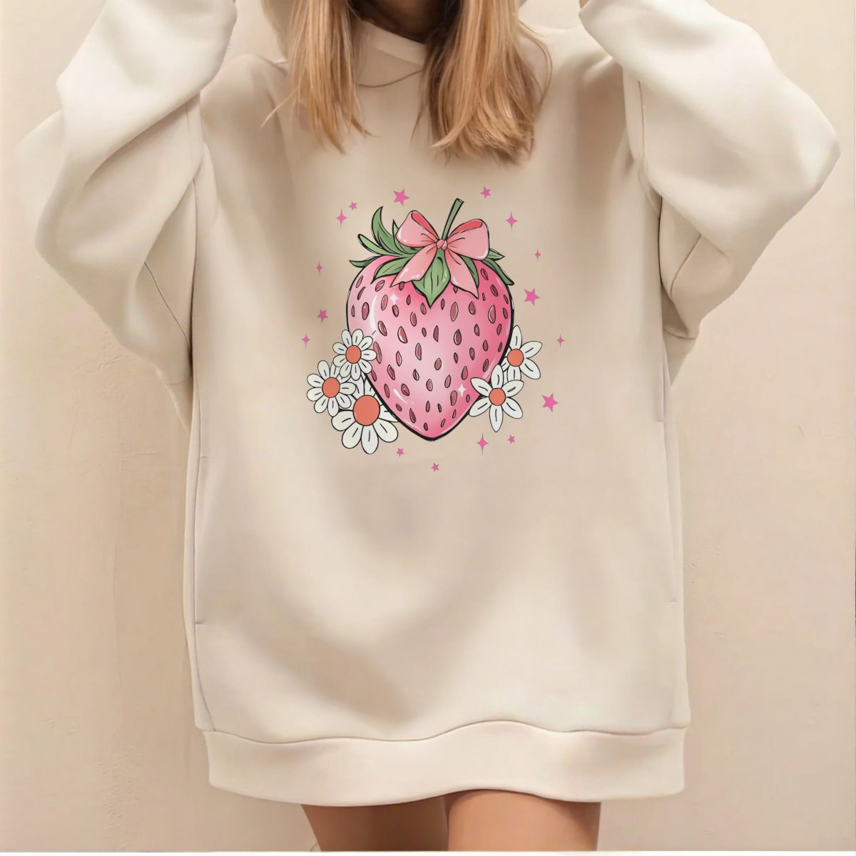 DTF Heat Transfer Iron On Sticker , Heart-Shaped Strawberry with Bow and Daisies,   Feminine Home Decor and Clothing Accent Sticker for T-Shirts, Hoodies, Aprons