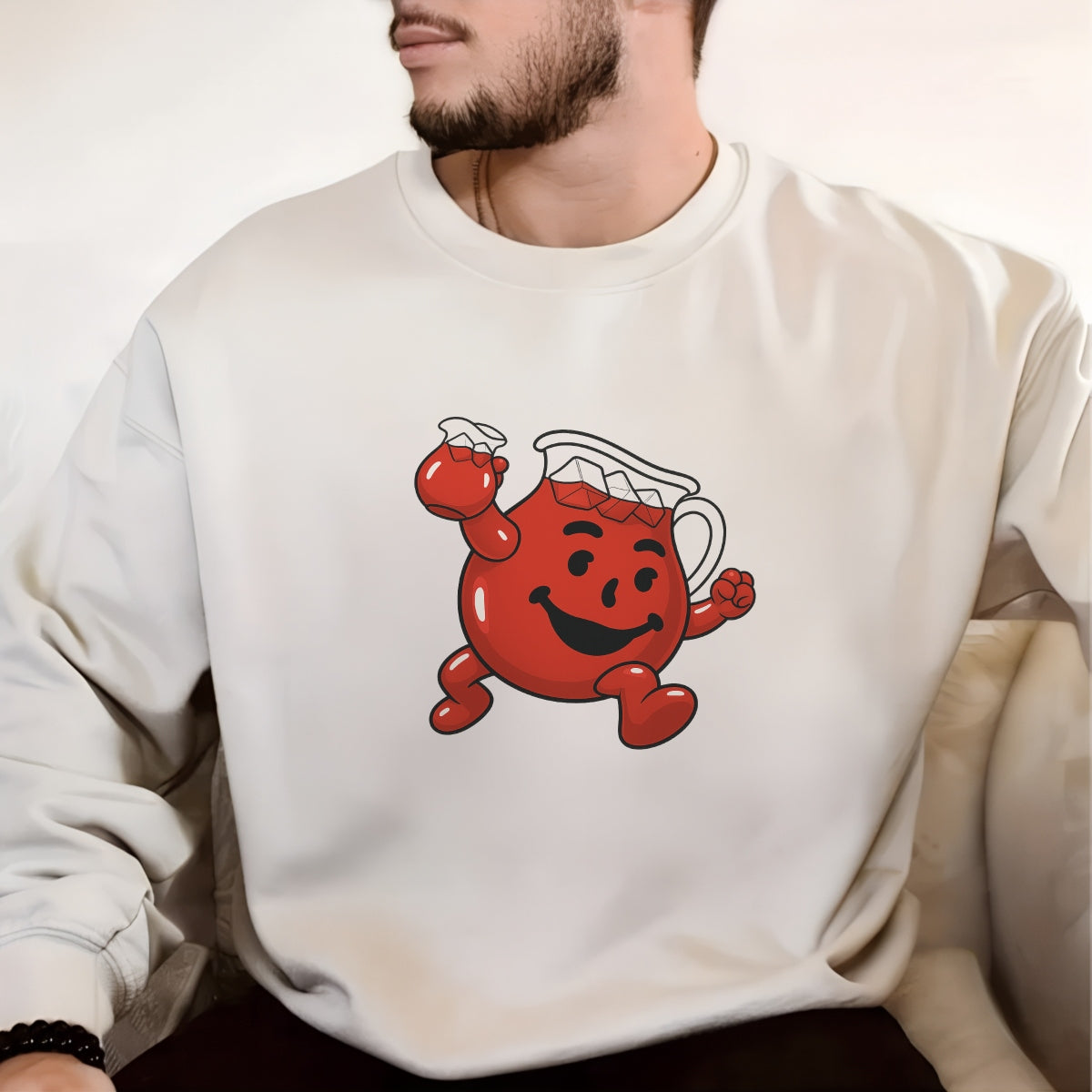 Funny Kool-Aid Man Iron-On Heat Transfer Sticker , Retro Cartoon Graphic Decal for DIY T-Shirts, Hoodies, Bags , Washable and Easy to Apply Vinyl Patch for all”