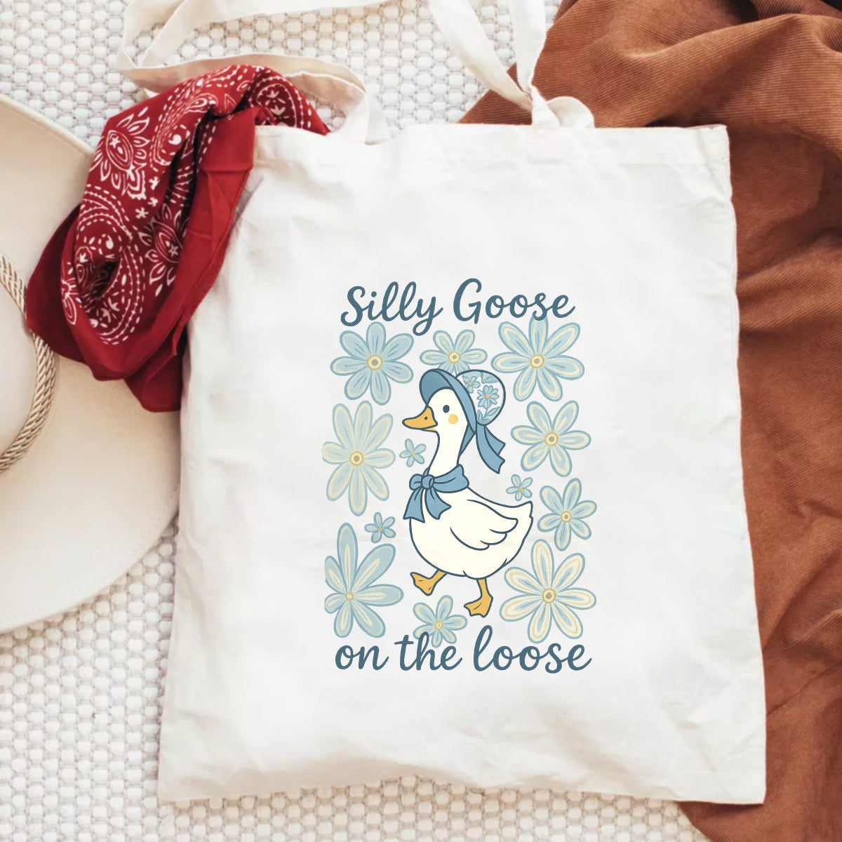 Silly Goose DTF Iron-On Transfer Sticker ,Floral Cartoon Pattern , Whimsical Home Decor for Room, Wall Decal, Tote Bags