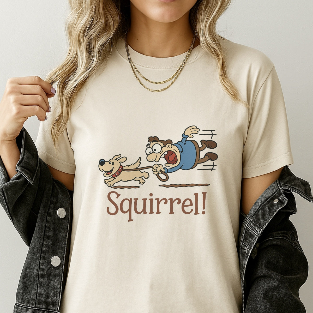 Funny Dog & Man Cartoon DTF Iron On Transfer, Squirrel Reaction Design for T-Shirts, Sweatshirts, Tote Bags,Heat Press Ready, DIY Animal Humor Patch, Cute Pet Lover Gift
