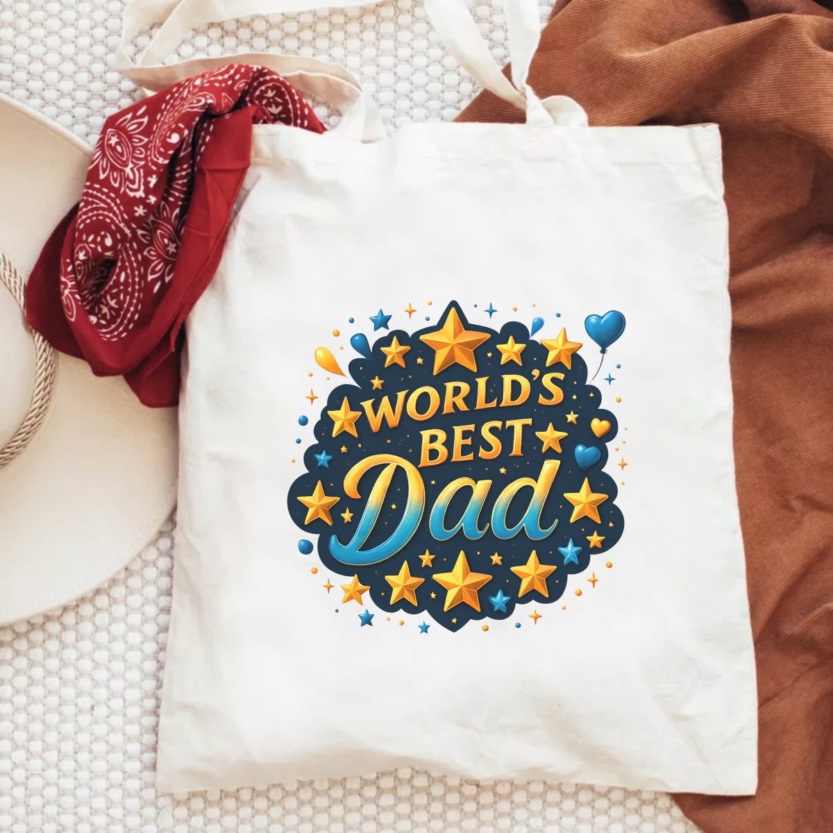 DTF Heat Transfer Iron On Sticker,World's Best Dad with Stars and Balloons Design for DIY Father's Day Shirt, Gift for Dad, Appreciation Holiday Decoration