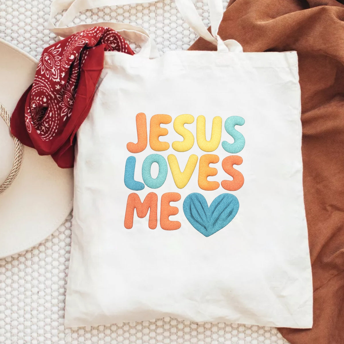 Jesus Loves Me DTF Transfer for T-Shirts,Christian Faith Heat Press Iron-On Decal, Bible Verse Religious Sublimation Print for White Tee