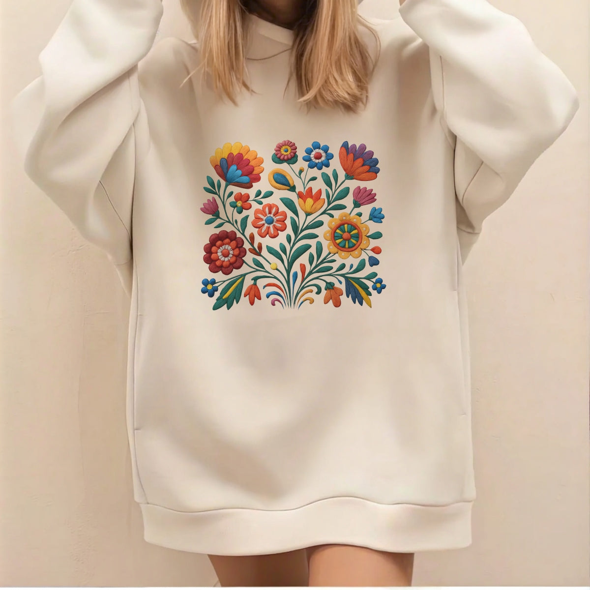 Mexican  Folk Embroidery Style Iron-On Transfer Patch , 3D Colorful Floral Appliqué for DIY T-Shirts, Tote Bags