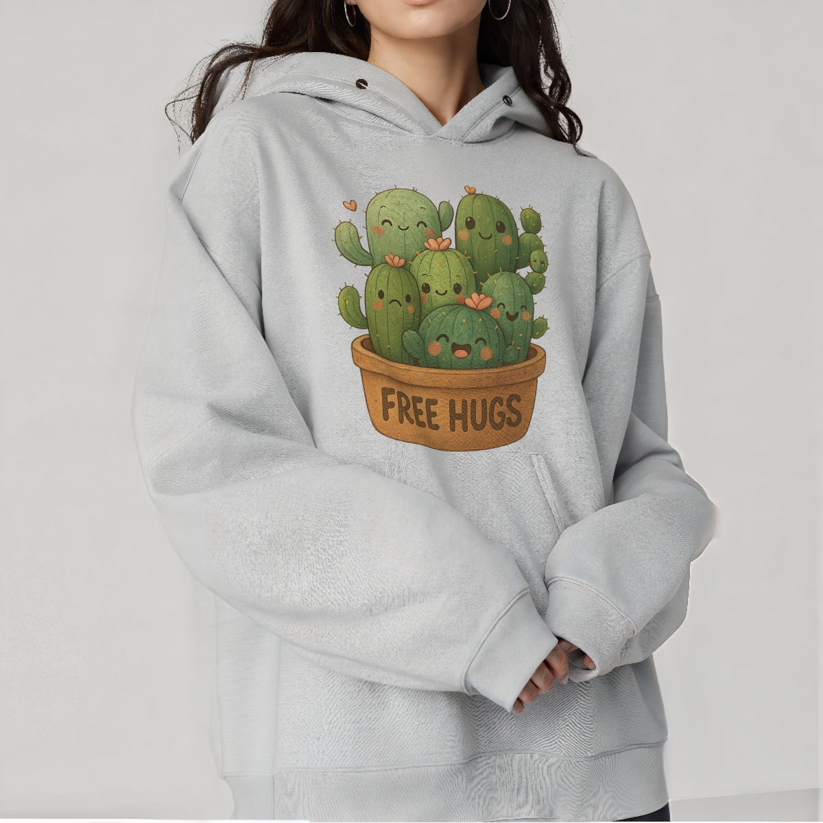 Cute Cactus "Free Hugs" Iron-On Transfer,Funny DTF Heat Transfer Patch for T-Shirts, Tote Bags, Hoodies