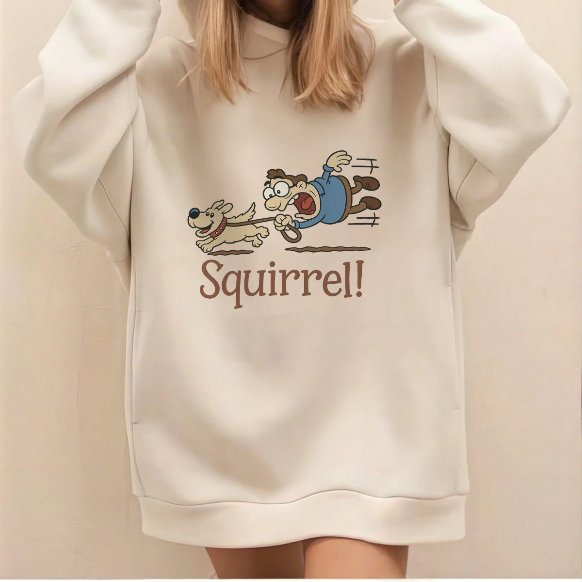 Funny Dog & Man Cartoon DTF Iron On Transfer, Squirrel Reaction Design for T-Shirts, Sweatshirts, Tote Bags,Heat Press Ready, DIY Animal Humor Patch, Cute Pet Lover Gift
