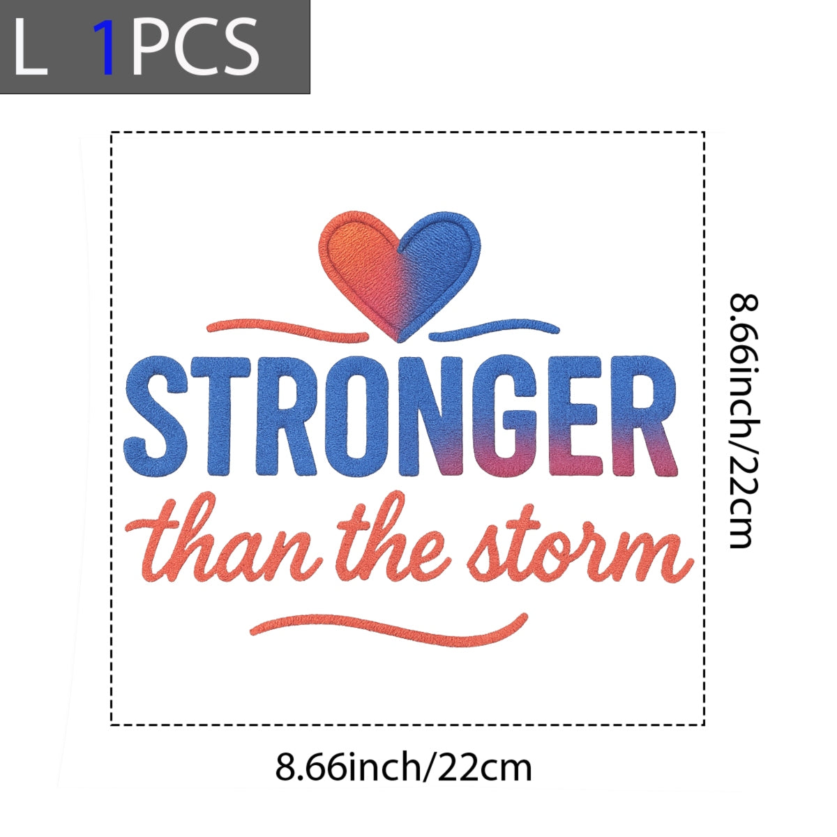 DTF Heat Transfer Iron On Sticker , Gradient Heart with "STRONGER than the Storm" Motivational Quote , Resilience-Themed Apparel Decal for T-Shirts, Hoodies