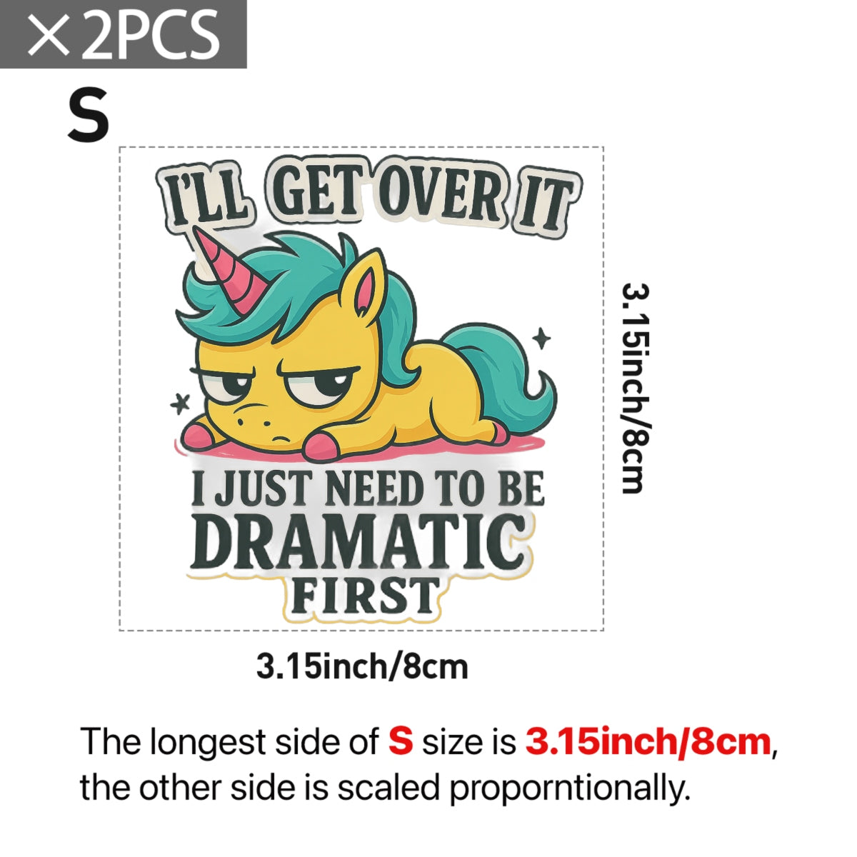 Funny Unicorn DTF Transfer for T-Shirts , “I’ll Get Over It” Grumpy Cartoon Iron-On Patch , Cute Sarcastic Quote Heat Press Design for all