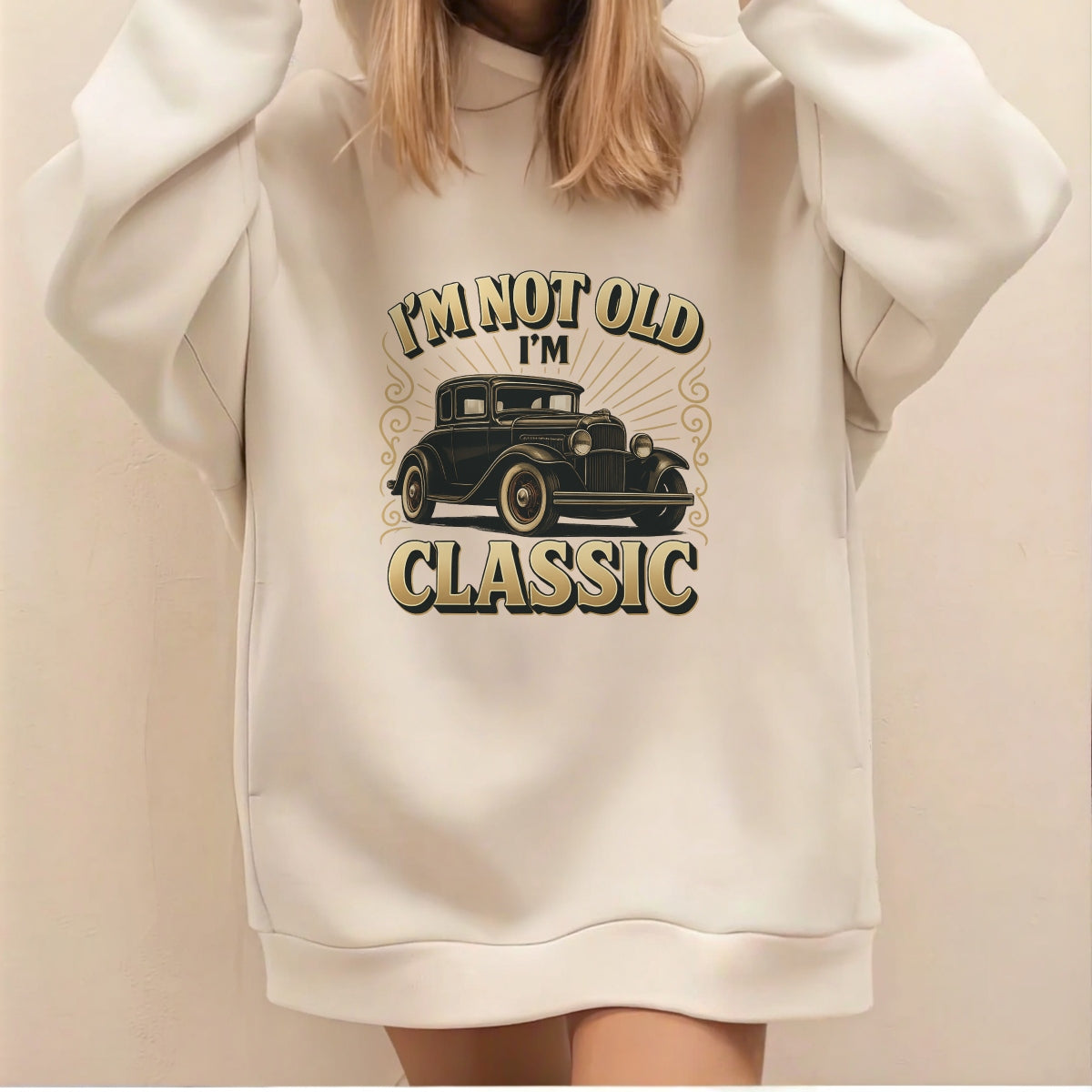 Funny Vintage Car DTF Transfer ,  "I’m Not Old, I’m Classic" Iron On,  Retro Auto Graphic for T-Shirt, Sweatshirt, Hoodie , Heat Press Ready