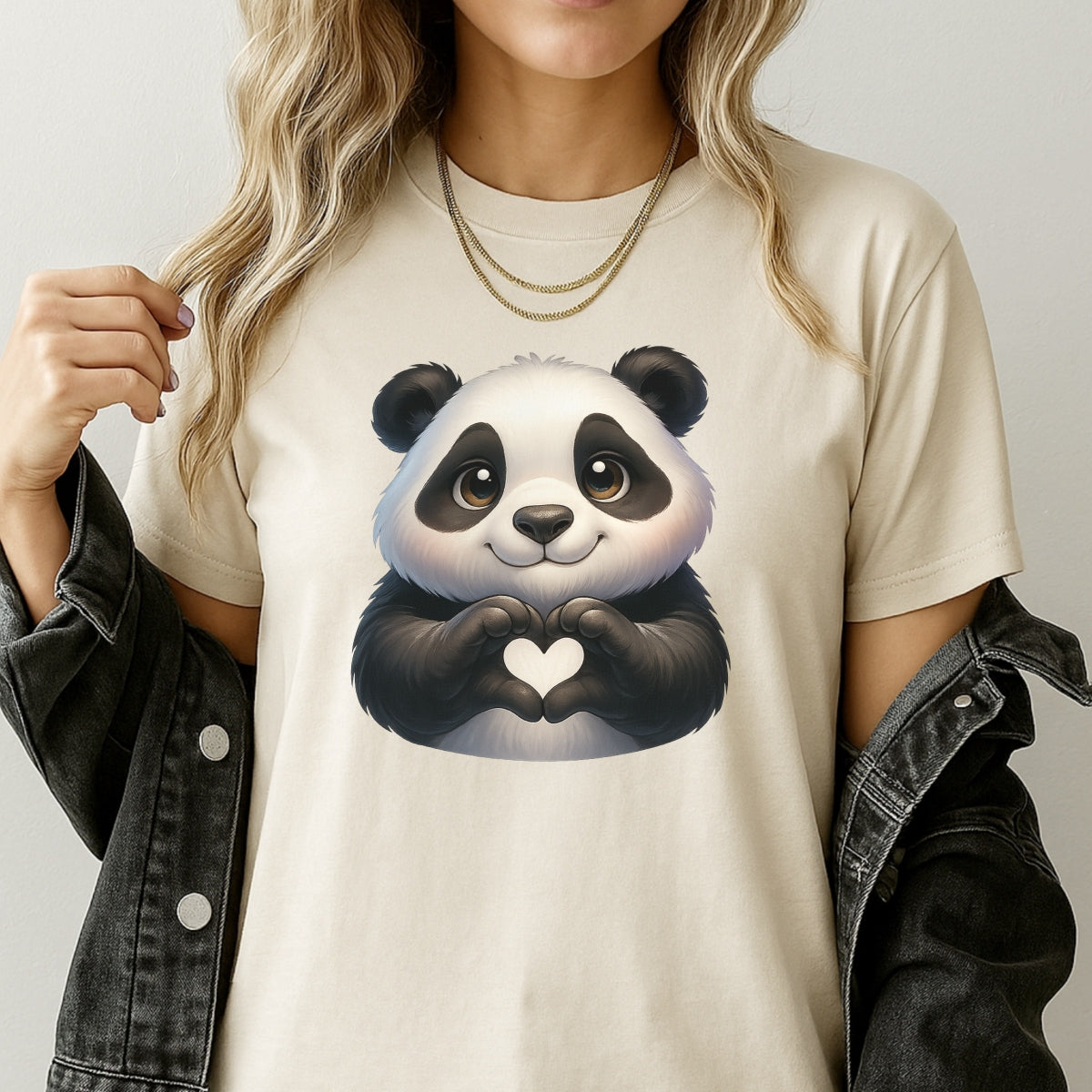 DTF Heat Transfer Iron On Sticker,Cute Panda with Heart Hands Design for DIY Shirt, Tote Bag, Animal Lover Gift, Aesthetic Graphic Patch