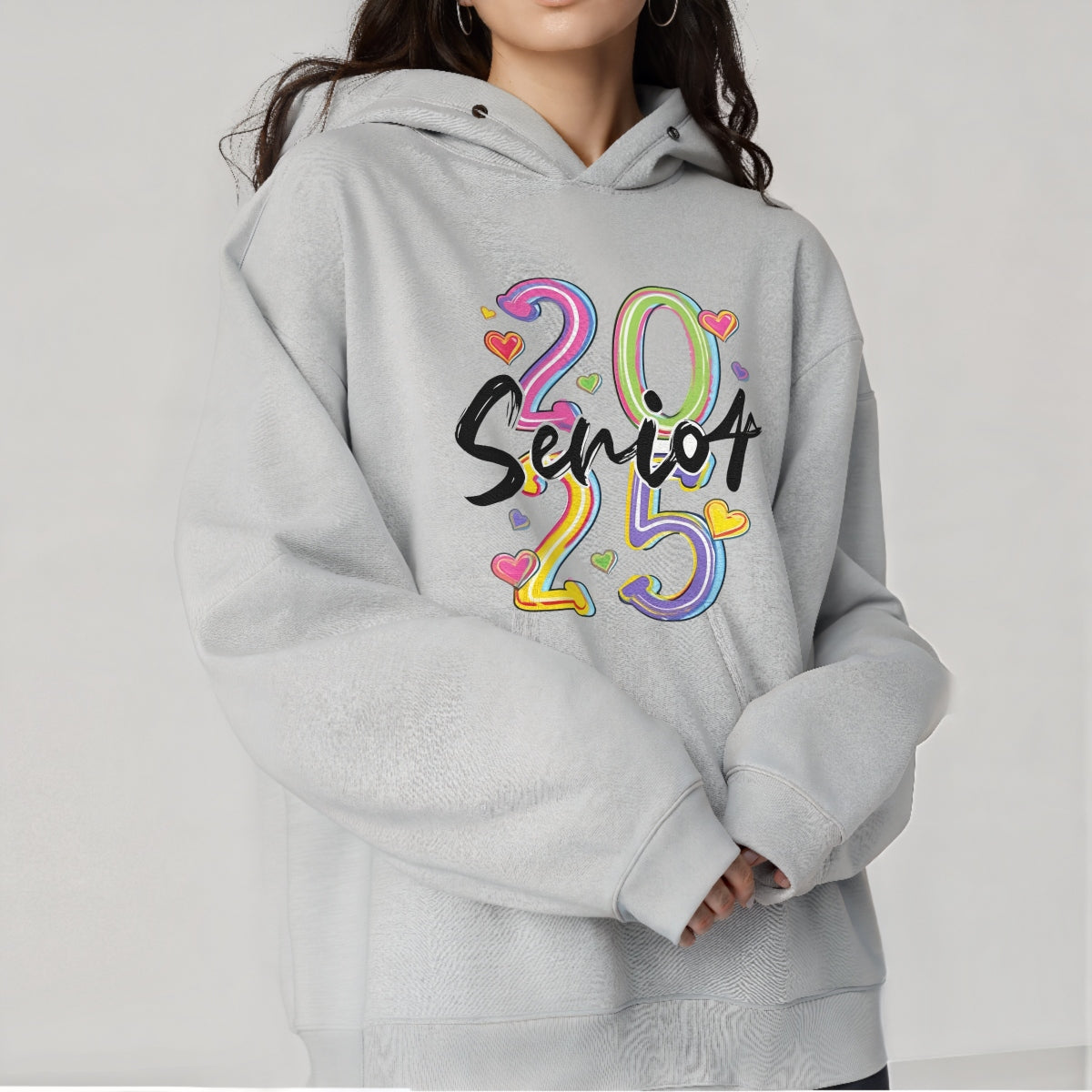 2025 Senior Year DTF Heat Transfer Sticker , Gradient Numerals 20/25 with Rainbow Hearts , Vibrant Hand-Drawn Graduation Decal for Graduation Caps, T-Shirts, Tote Bags