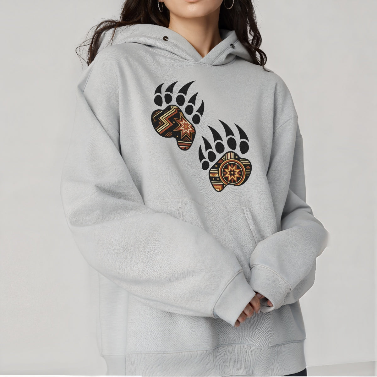 DTF Heat Transfer Iron On Sticker , Bear Paw Print, Tribal Ethnic Style, Geometric Star Patterns, for Clothing Jeans T-Shirt Boots Hat Bag Backpack