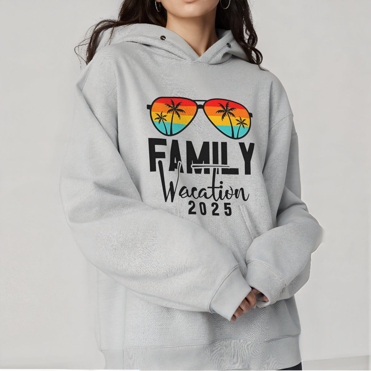 2025 Family Vacation DTF Iron-On Transfer , Beach Vibes Sunglasses Design with Gradient Lenses , Palm Tree and Sunset Sticker Waterproof Heat Press Sticker for T-Shirts, Hoodies, Tote Bags