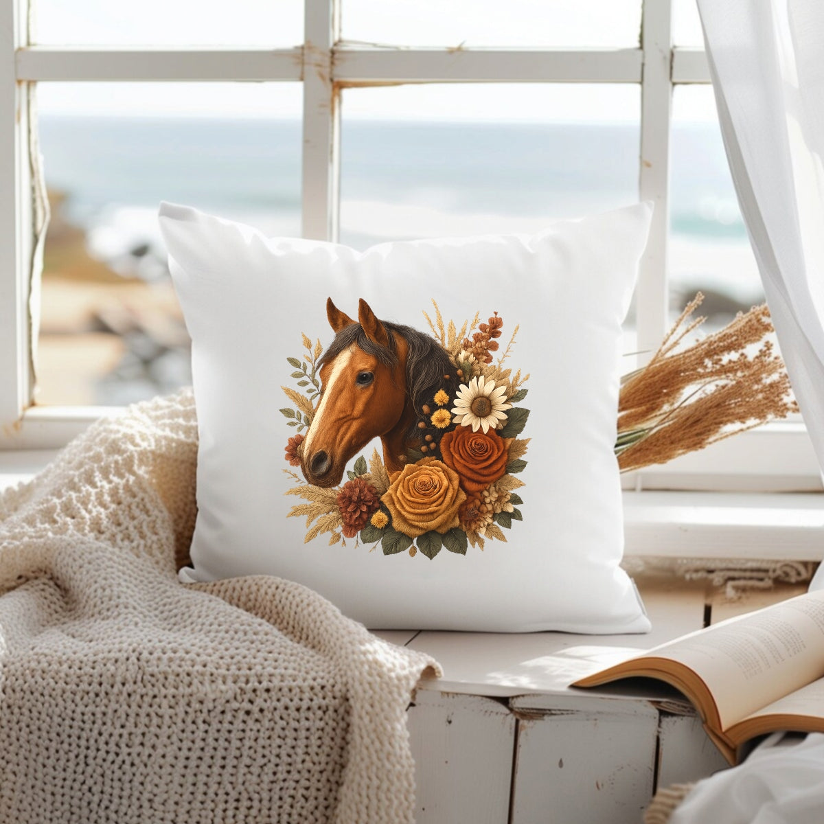 Realistic Horse DTF Transfer , Autumn Floral Western Iron On Decal for T-Shirts, Hoodies, Tote Bags , DIY Heat Press Animal Print for Country Cowboy Style