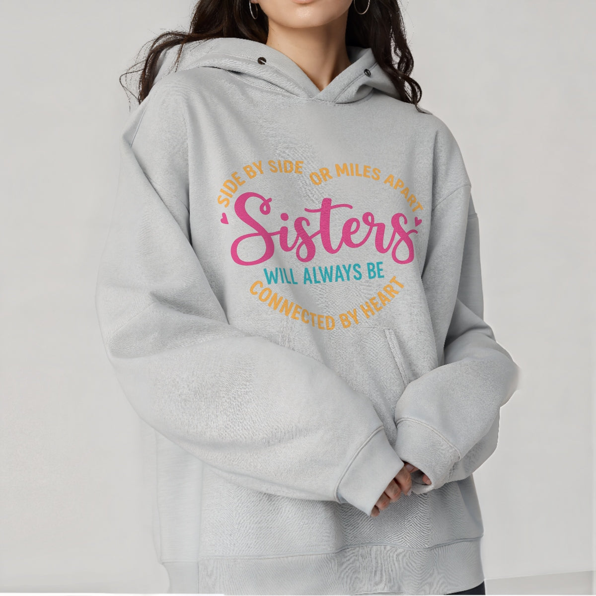 Sisters DTF Transfer for T-Shirts , Side by Side or Miles Apart Quote , Heat Press Iron-On Patch,  DIY Matching Gifts for all