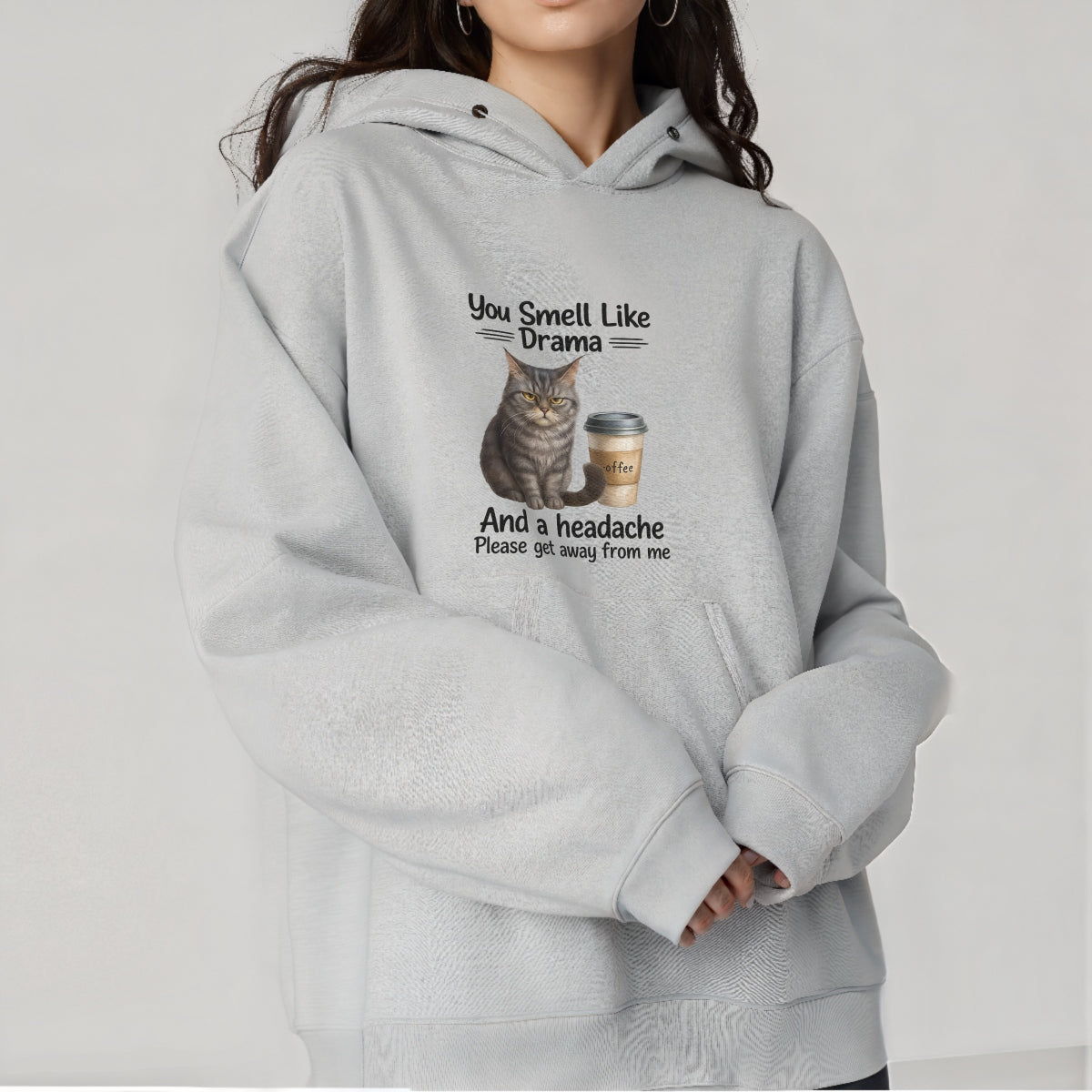 Cat DTF Transfer for T-Shirts , Funny Coffee Quote Iron-On Patch , You Smell Like Drama and a Headache , Heat Press Ready, DIY Shirt Decal for Women, Cat Lovers, Sarcastic Gift Idea