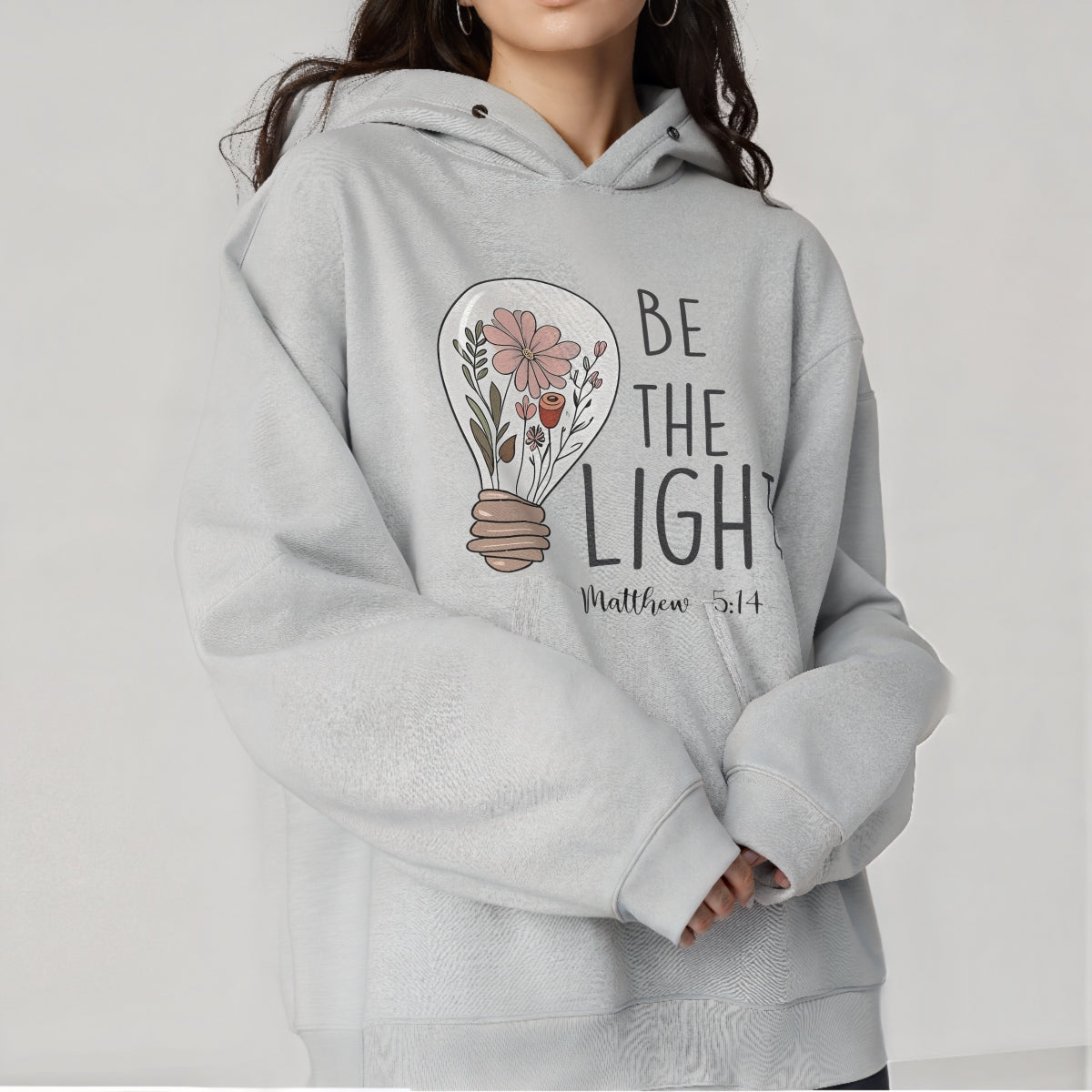 DTF Heat Transfer Iron On Sticker,  Floral Lightbulb Scripture Art with "BE THE LIGHT" & Matthew 5:14,   Decal for Clothing, Tote Bags