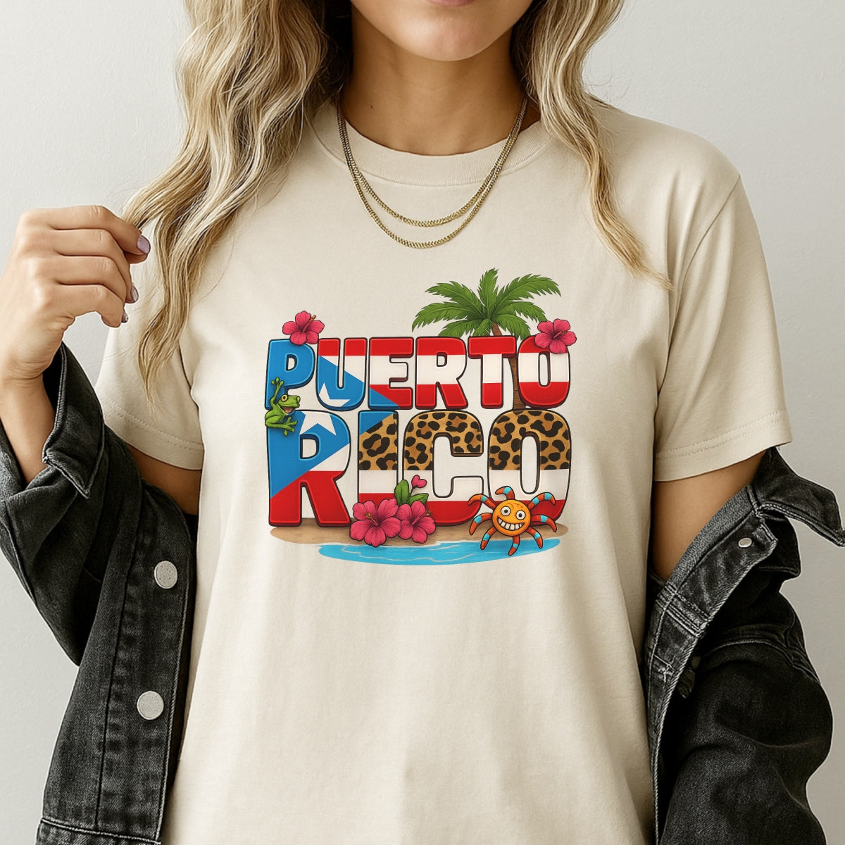 DTF Heat Transfer Iron On Sticker Puerto Rico Design Tropical Floral Palm Tree Hibiscus for T-Shirts Jeans Hoodies Bags DIY Crafts
