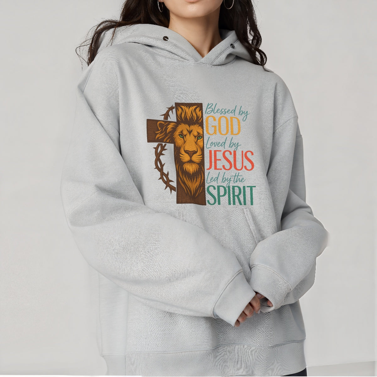 Christian Lion Cross DTF Transfer, Blessed by God, Loved by Jesus, Led by the Spirit , Heat Press Iron-On for T-Shirts, Hoodies, Tote Bags