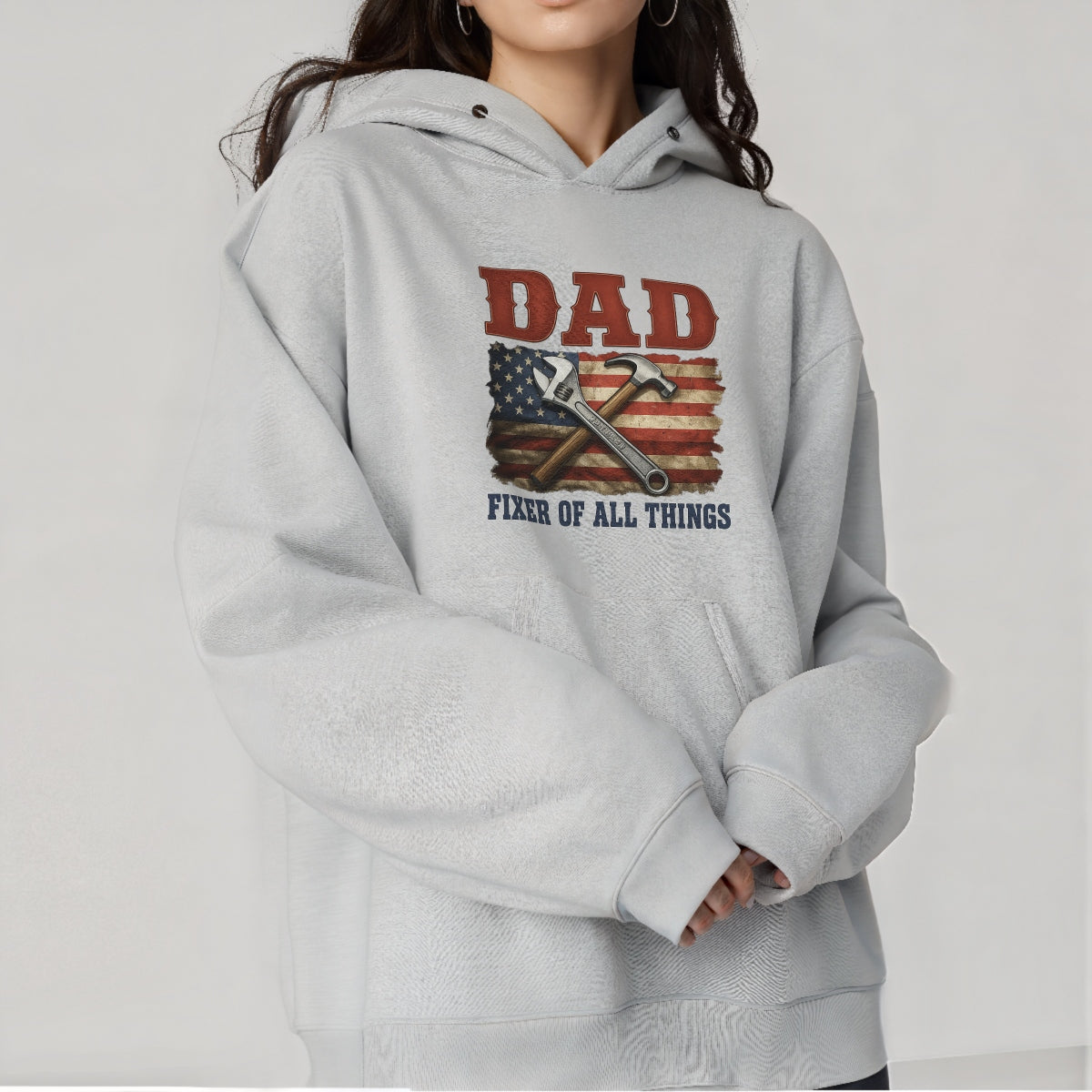 DTF Heat Transfer Iron On Sticker , American Flag Hammer & Wrench Decal , Vintage "DAD" with "FIXER OF ALL THINGS" Slogan , Patriotic Father's Day Gift Sticker for T-Shirts, Hoodies