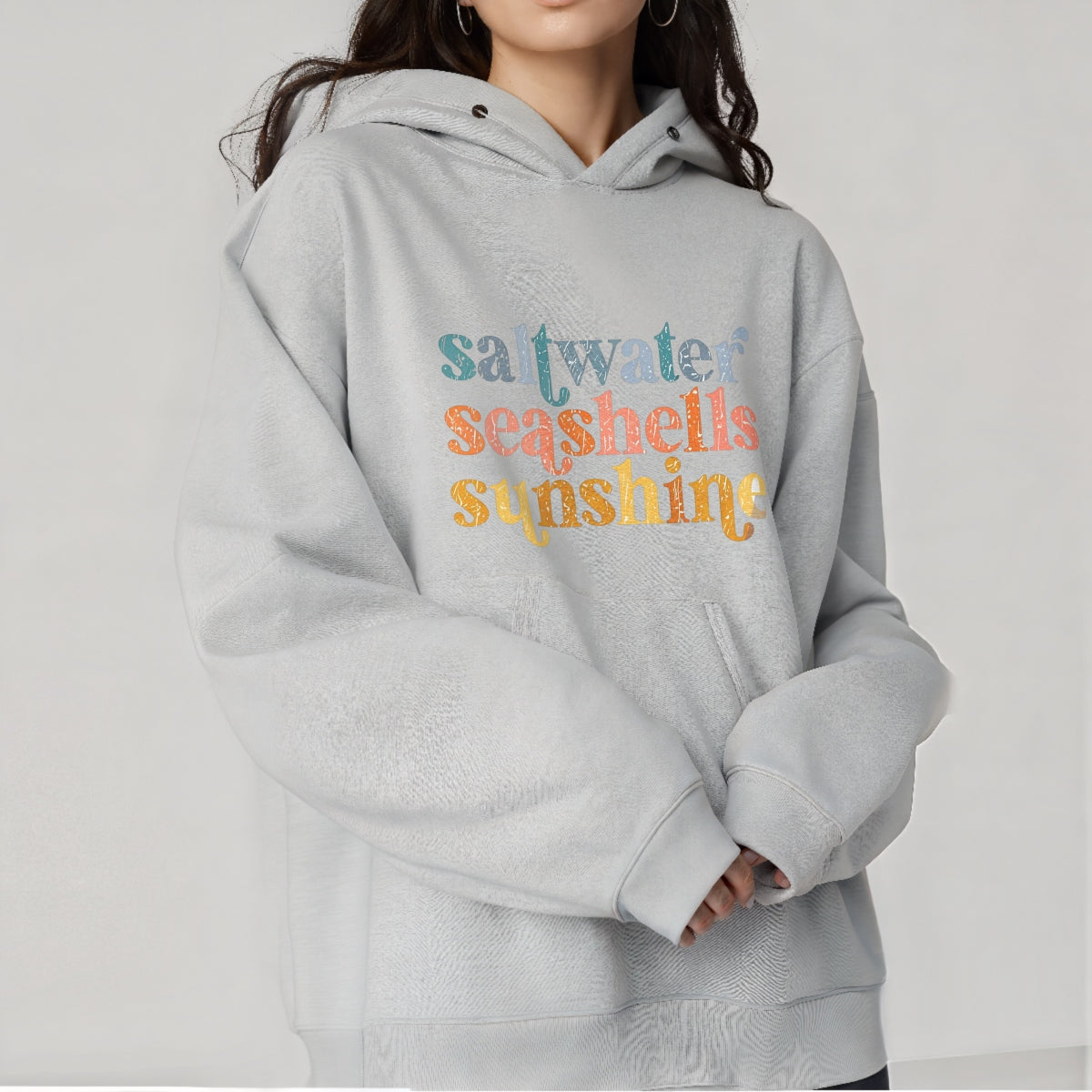Ocean-Themed DTF Iron-On Transfer Sticker , Vintage Saltwater Seashells and Sunshine Design , Retro Beach Decal for T-Shirts, Hoodies, Tote Bags