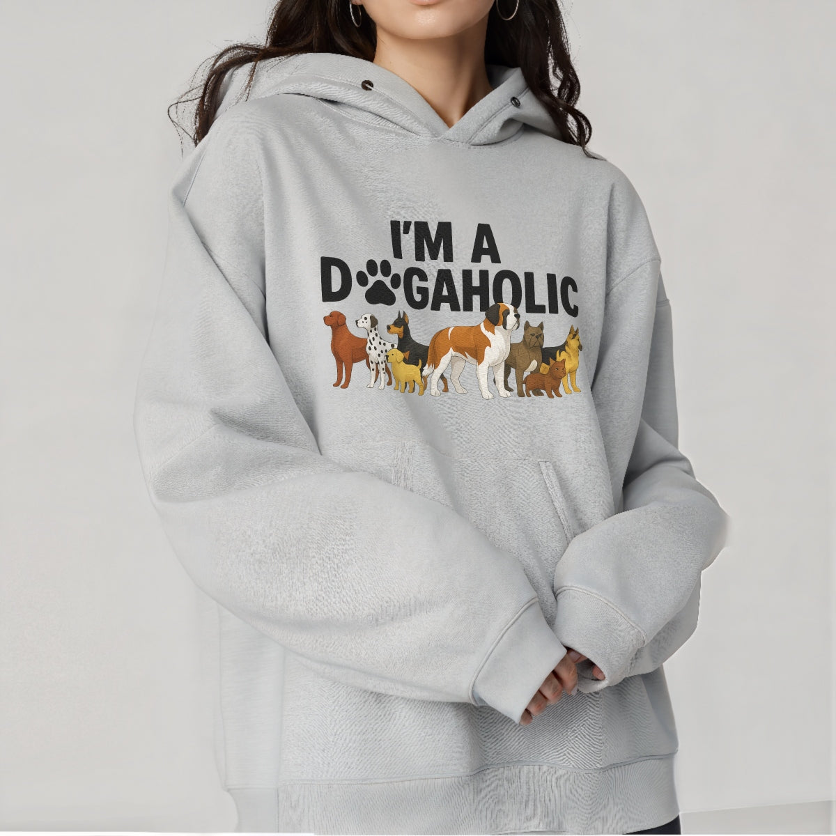 DTF Heat Transfer Iron On Sticker ,All-Breed Dog Collection with Paw Print "DOG" Design and "I'M A DOG AHOLIC" Text , Playful Cartoon Sticker for T-Shirts, Hoodies, Tote Bags