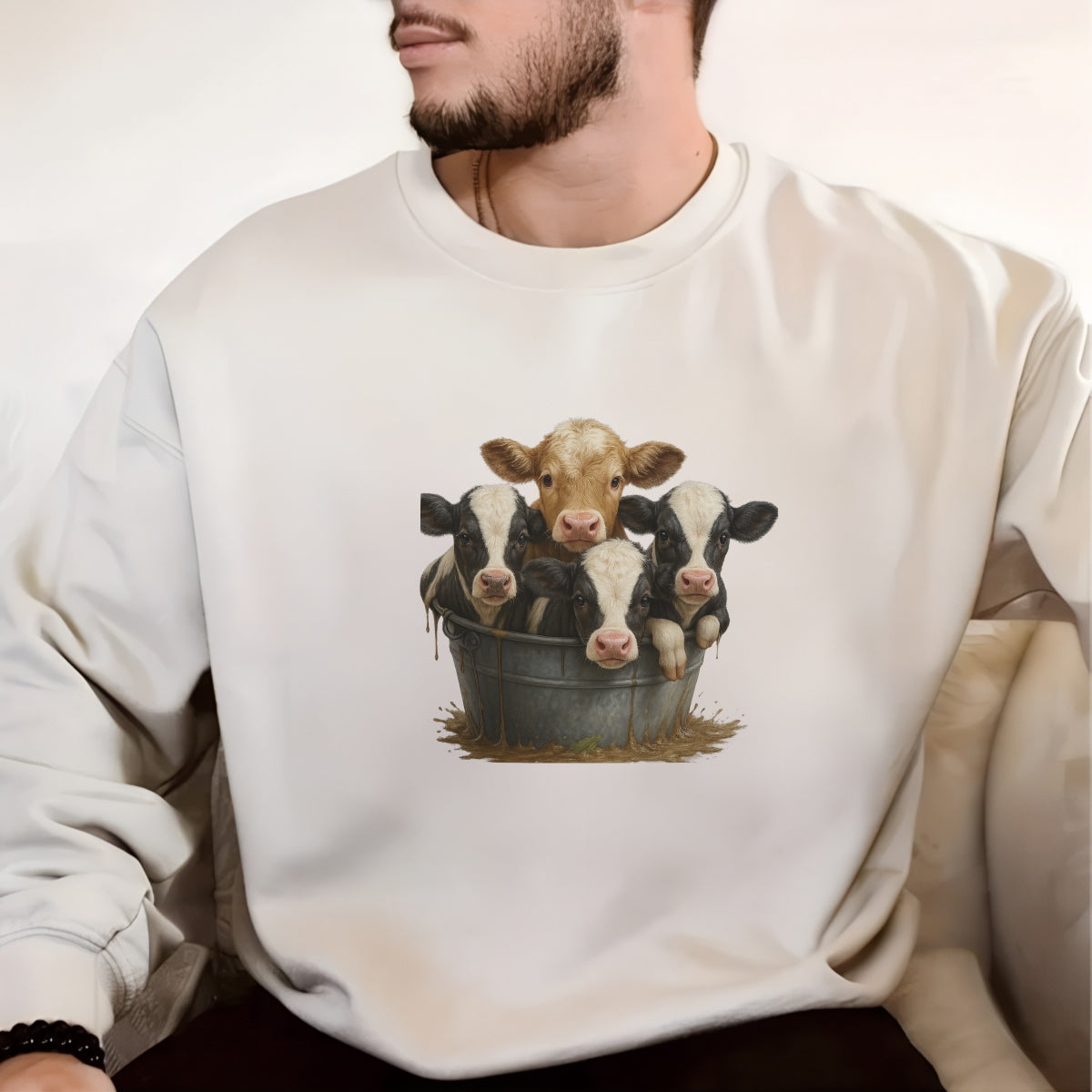 Cute Baby Cow DTF Iron-On Transfer for T-Shirts , Farm Animal Heat Press Decal , DIY Cow Print for Clothing, Bags, Jackets , Durable Washable HTV Patch for Cricut & Heat Press