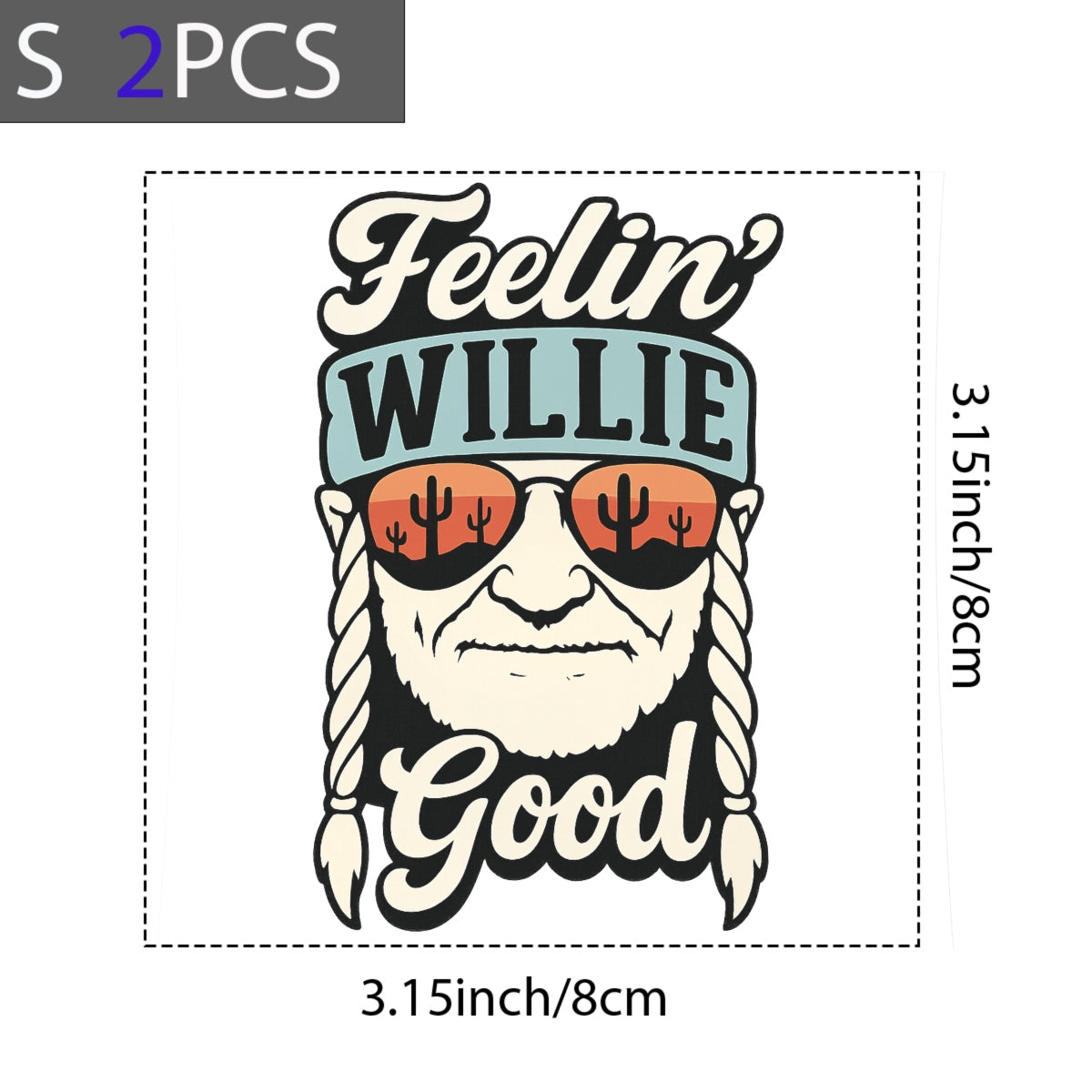 DTF Heat Transfer Iron On Sticker,Willie Nelson Portrait with Desert Sunset Cactus Reflection & "Feelin' Good" Country Lyrics,Vintage Western Music Merch for T-Shirts, Hoodies, Tote Bags