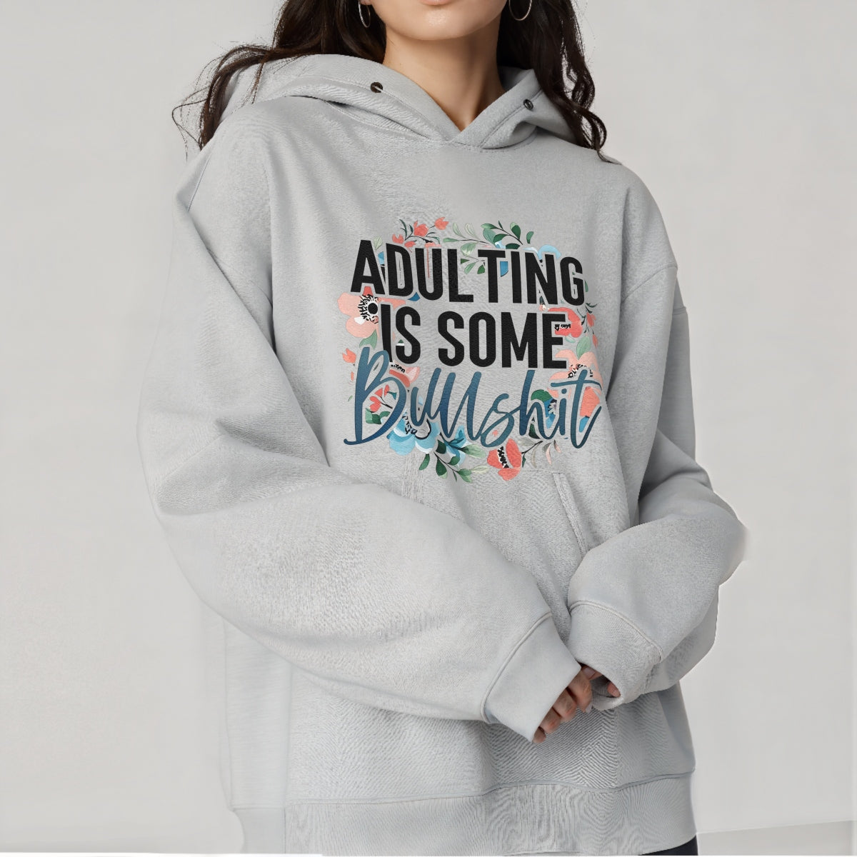 Adulting Is Bullshit DTF Transfer Sticker ,Sarcasm Art Floral Decal,Motivational Quote Iron-On Sticker for Apparel