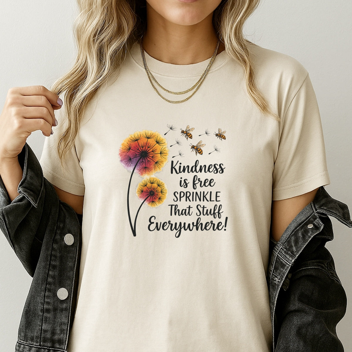 Kindness Quote Iron-On Transfer ,  Colorful Dandelion and Bee DIY Patch for T-Shirts, Tote Bags, Gifts , Aesthetic Heat Press Decal for all