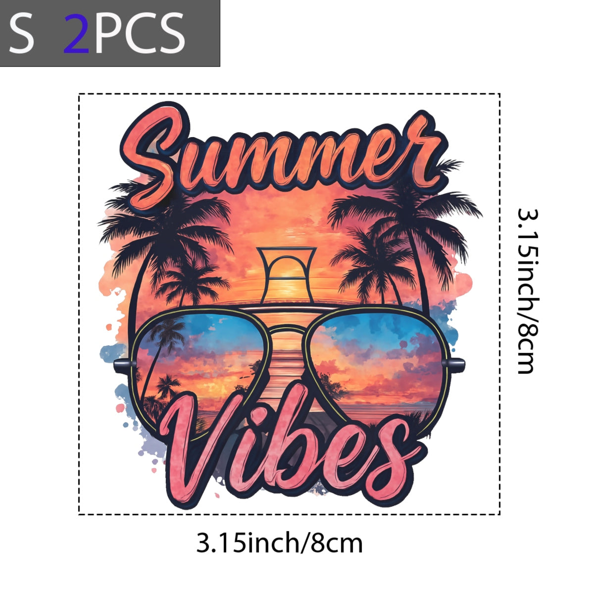 Summer Vibes DTF Transfer for T-Shirts,Trendy Heat Press Iron-On Patch,Retro Beach Sunglasses Palm Tree Sunset Design,DIY Summer Shirt Decoration for Sublimation, Apparel & Crafts