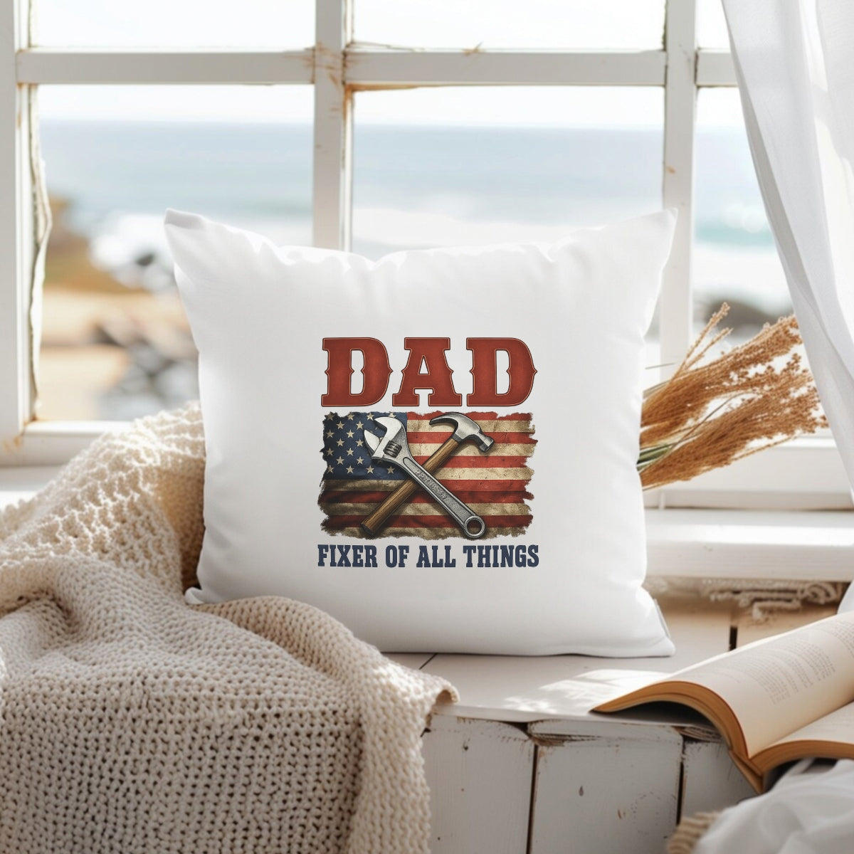 DTF Heat Transfer Iron On Sticker , American Flag Hammer & Wrench Decal , Vintage "DAD" with "FIXER OF ALL THINGS" Slogan , Patriotic Father's Day Gift Sticker for T-Shirts, Hoodies