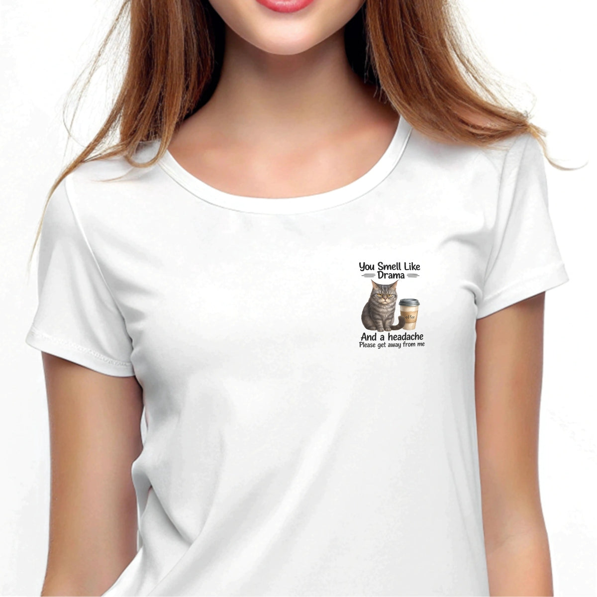 Cat DTF Transfer for T-Shirts , Funny Coffee Quote Iron-On Patch , You Smell Like Drama and a Headache , Heat Press Ready, DIY Shirt Decal for Women, Cat Lovers, Sarcastic Gift Idea