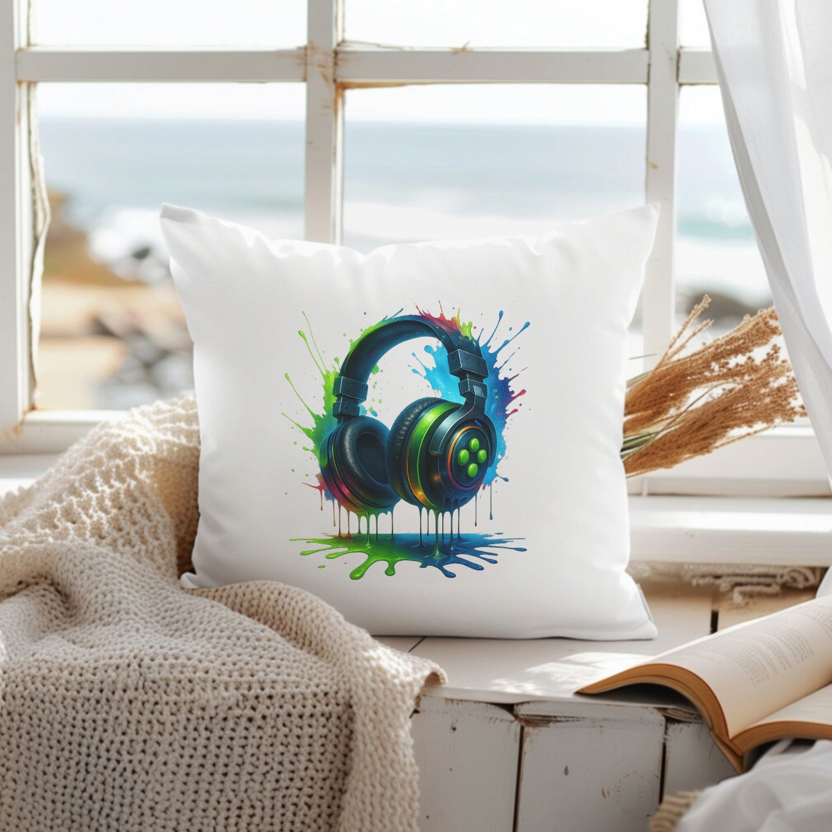 DTF Heat Transfer Iron On Sticker,Colorful Headphone Design,For Music Enthusiasts & Gaming Setups