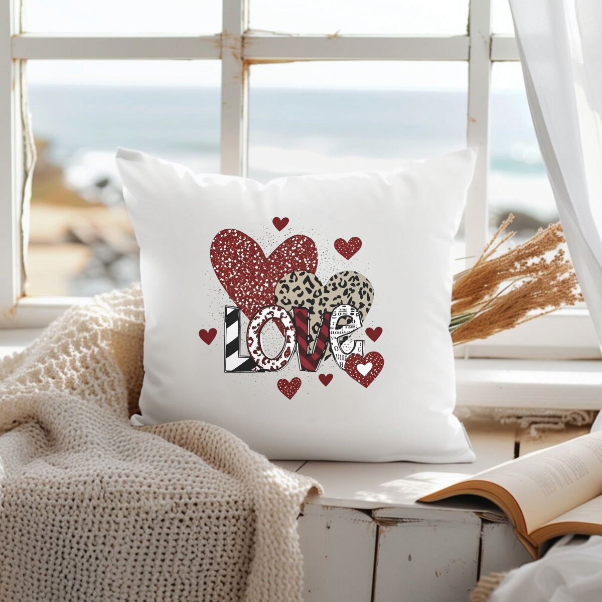 DTF Heat Transfer Iron On Sticker, Valentine's Day Heart Design with Glitter, Leopard Print, LOVE Letters for DIY T-Shirt