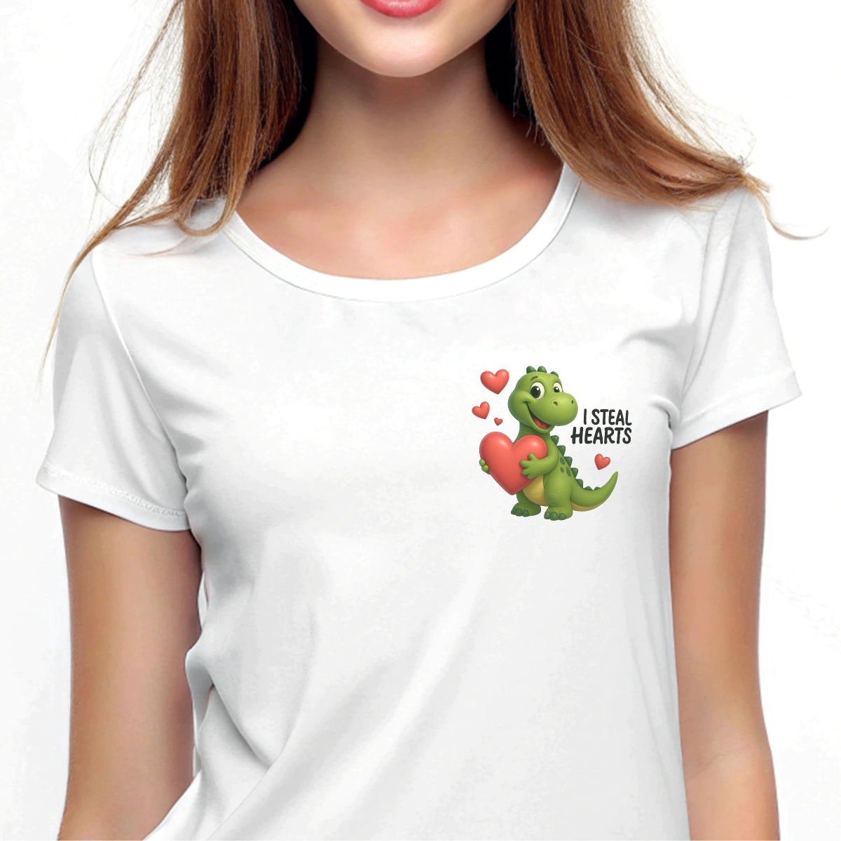 Cute Dinosaur Heat Transfer Patch ,  Steal Hearts Iron-On Decal for T-Shirts, Bags, Funny Valentine DIY Design