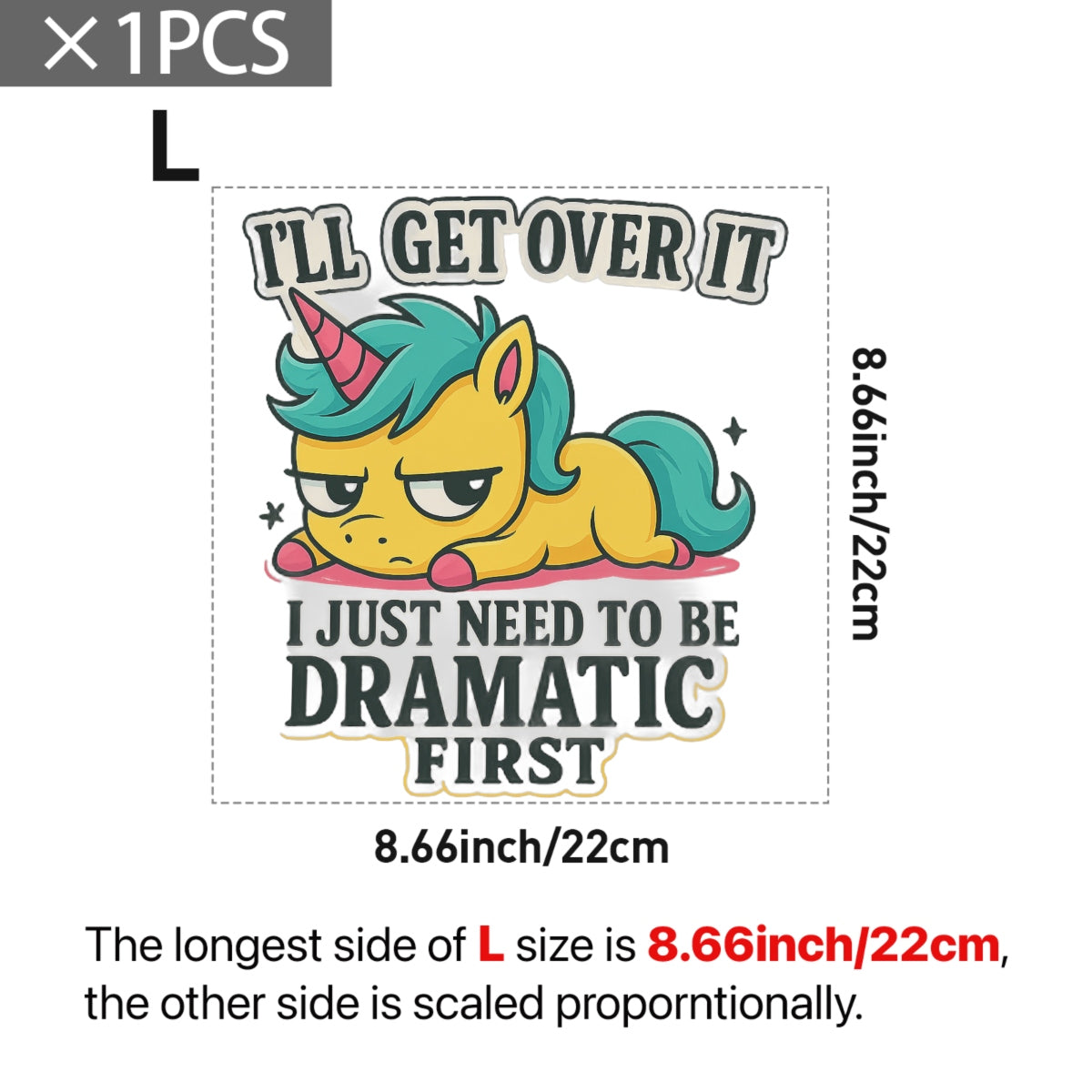 Funny Unicorn DTF Transfer for T-Shirts , “I’ll Get Over It” Grumpy Cartoon Iron-On Patch , Cute Sarcastic Quote Heat Press Design for all