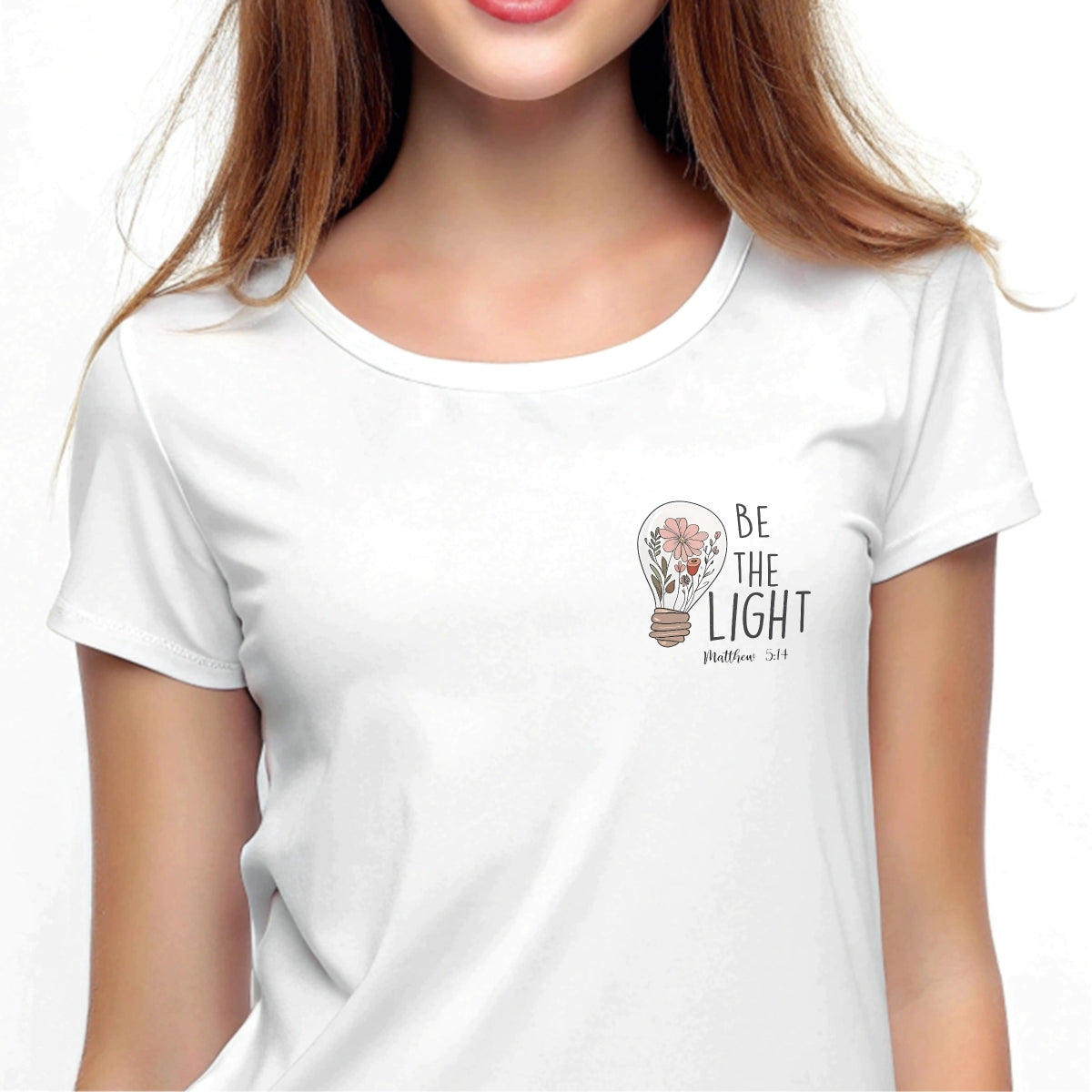 DTF Heat Transfer Iron On Sticker,  Floral Lightbulb Scripture Art with "BE THE LIGHT" & Matthew 5:14,   Decal for Clothing, Tote Bags