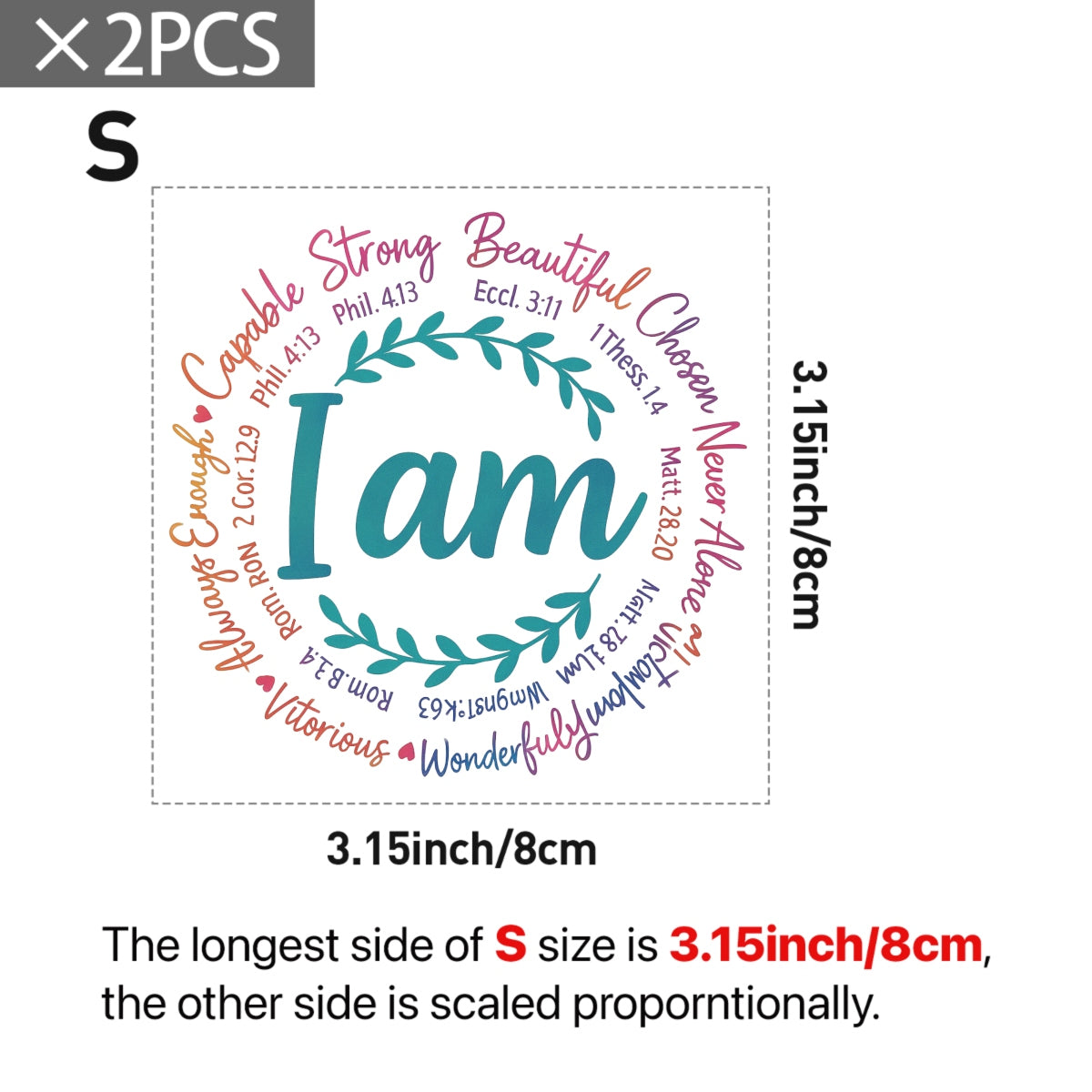 I Am Bible Verse Heat Transfer,  Inspirational Christian Iron-On Decal for T-Shirts, Clothing, Pillow Decor ,  Washable DIY Craft Sticker