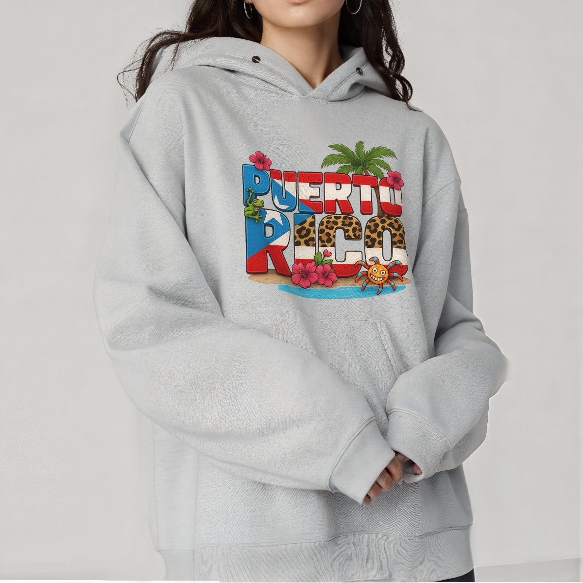 DTF Heat Transfer Iron On Sticker Puerto Rico Design Tropical Floral Palm Tree Hibiscus for T-Shirts Jeans Hoodies Bags DIY Crafts