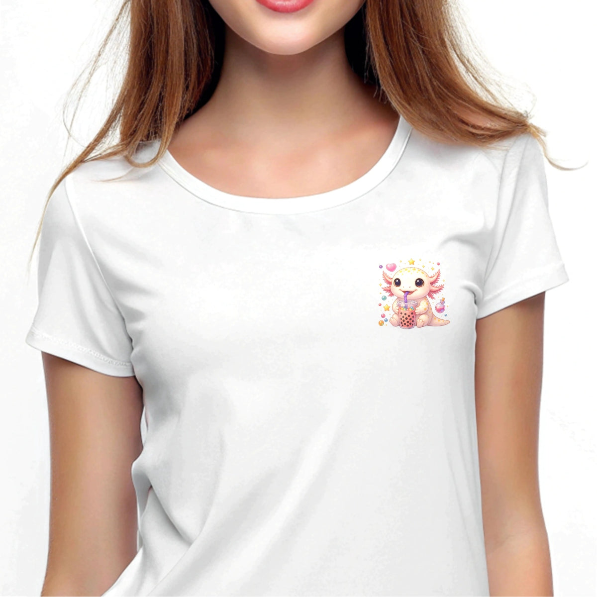 Cute Axolotl Boba Tea DTF Transfer, Kawaii Bubble Tea Iron-On Patch for T-Shirts, Hoodies, Totes,Heat Press Vinyl for DIY Clothing | Anime Style Animal Sticker Decal