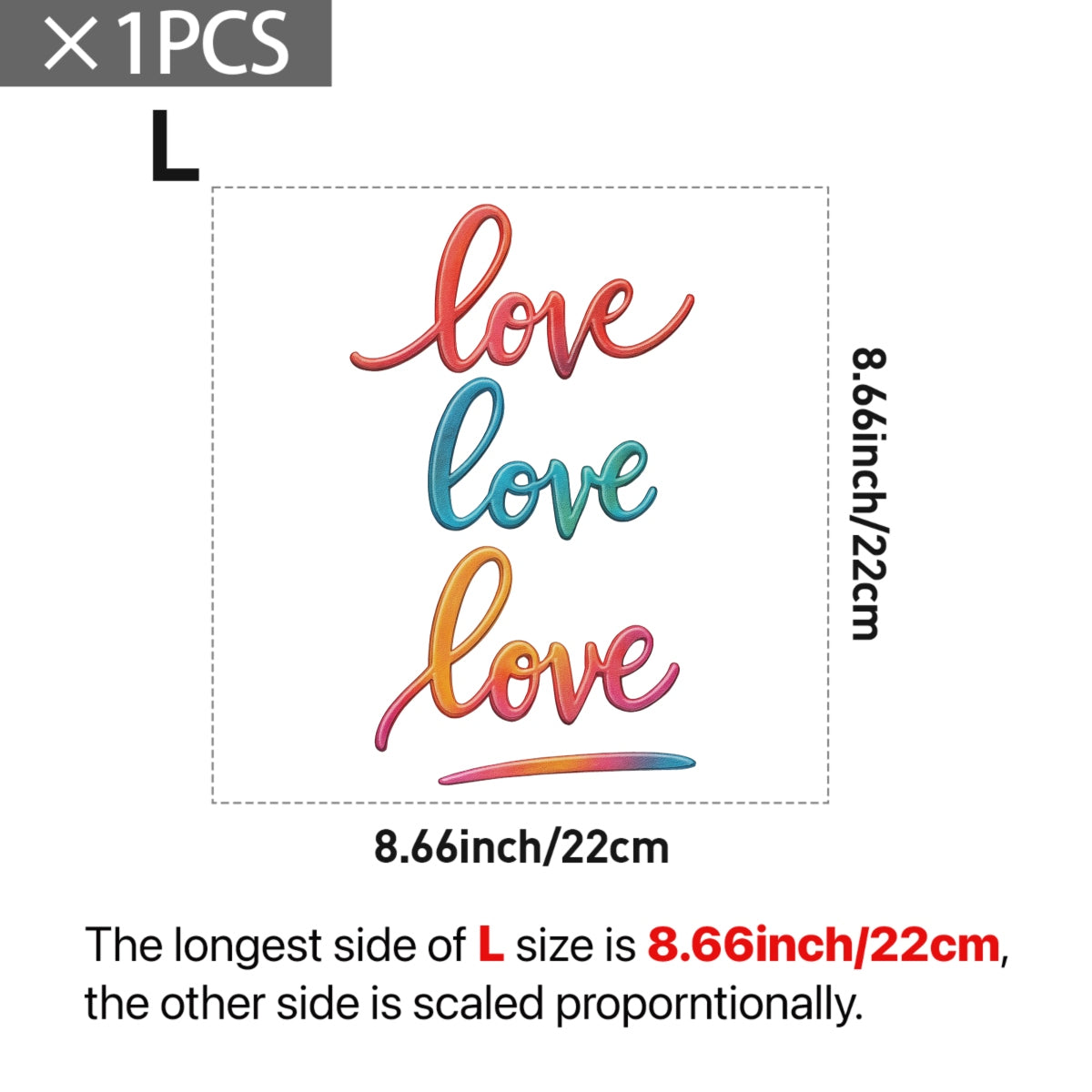 3D LOVE Iron-On Transfer Patch,Colorful Gradient Heat Press Decal for DIY T-Shirts, Hoodies & Gifts