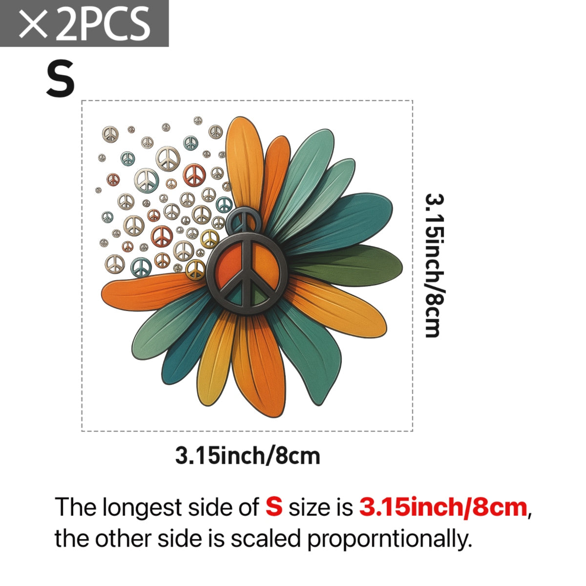 Colorful Peace Sign DTF Transfer,Retro Hippie Boho Flower Iron On for Heat Press,DIY T-Shirts, Hoodies, Tote Bags