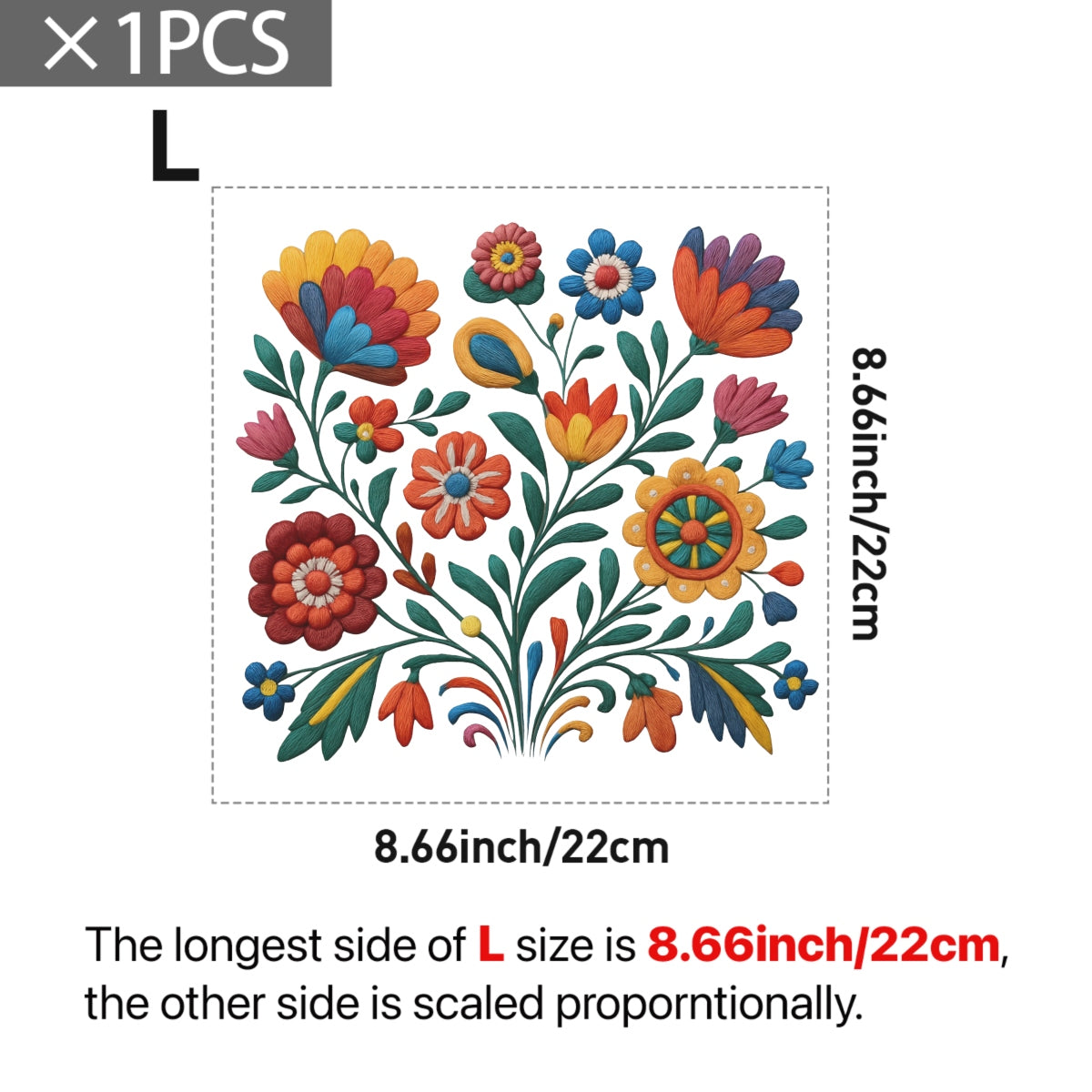 Mexican  Folk Embroidery Style Iron-On Transfer Patch , 3D Colorful Floral Appliqué for DIY T-Shirts, Tote Bags