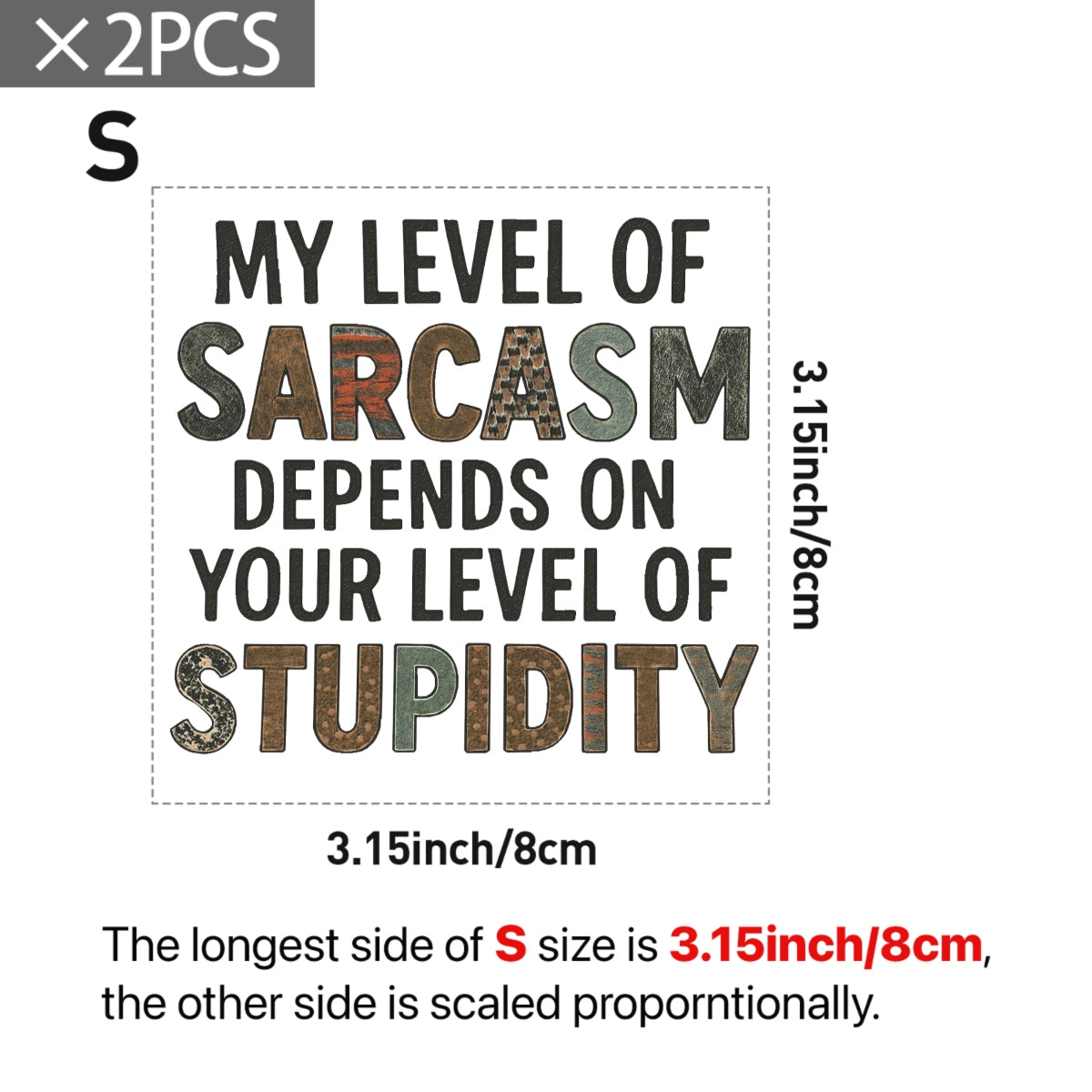 Funny Sarcasm Iron-On Transfer, ‘My Level of Sarcasm Depends on Your Level of Stupidity’,Vintage Style Heat Press Decal for T-Shirts, Bags, DIY Crafts