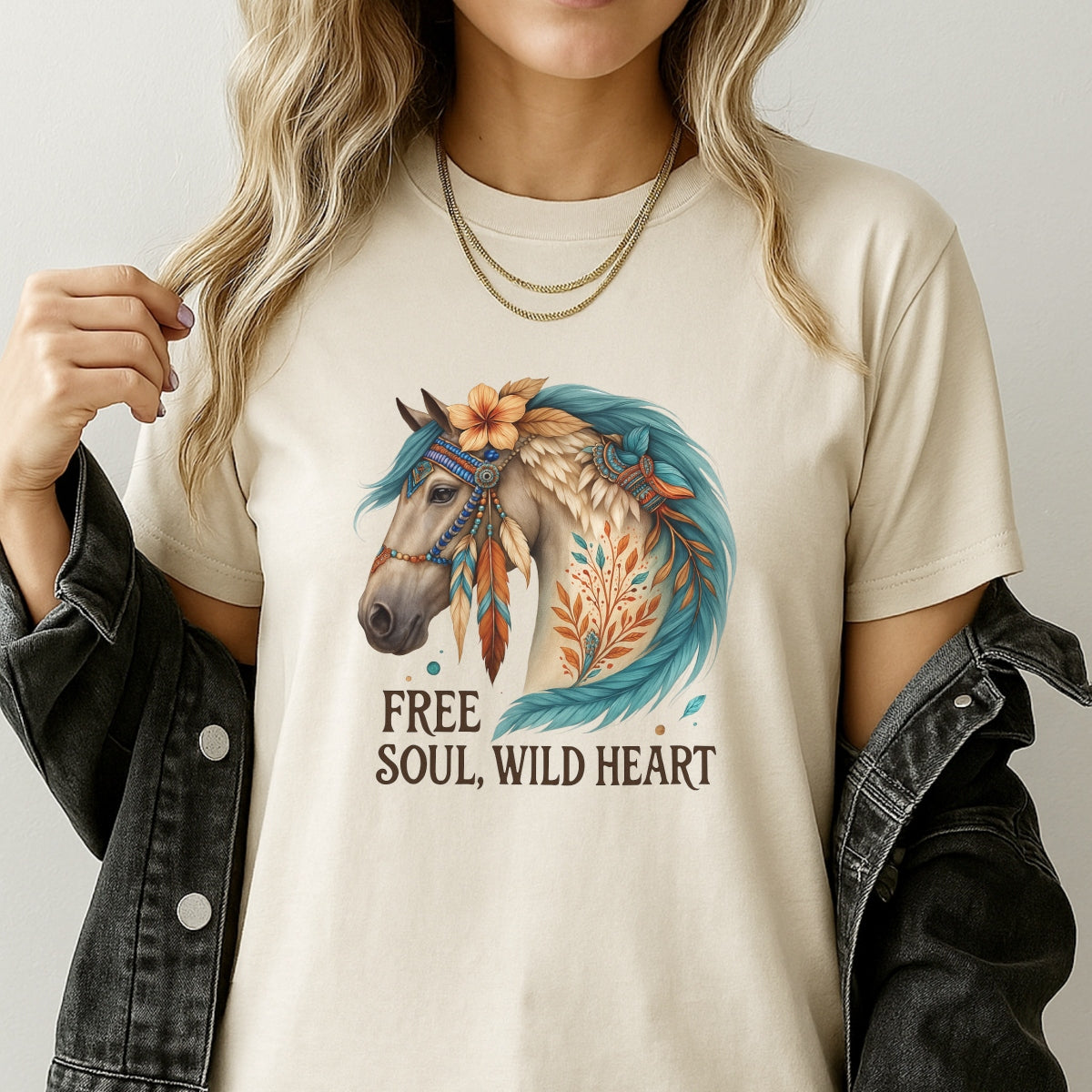 Colorful Horse "Free Soul, Wild Heart" Designs DIY Iron-On Transfer Stickers , Washable, Heat Press Decals for T-Shirts